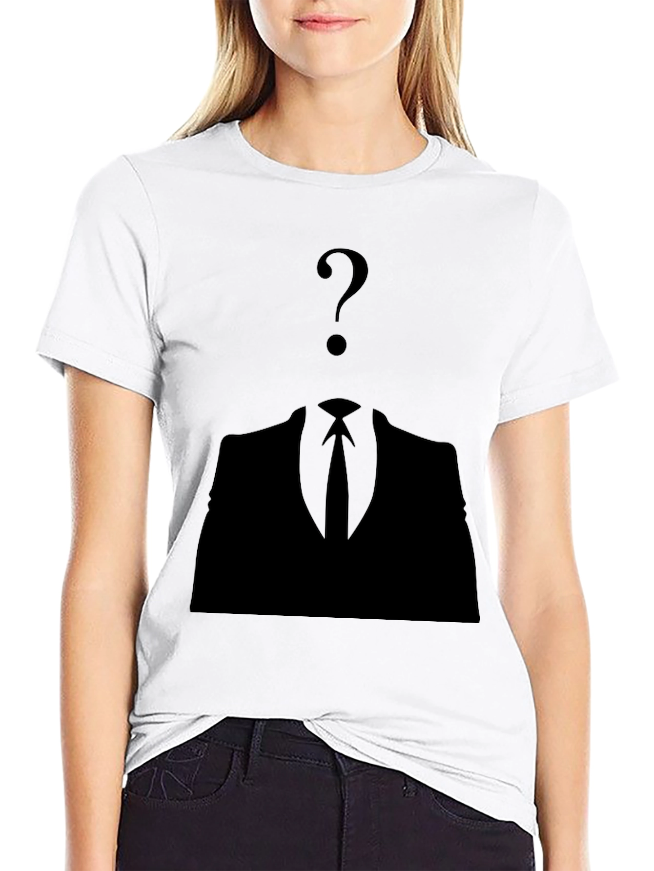 Mysterious Man Black T-Shirt - Question Mark Design