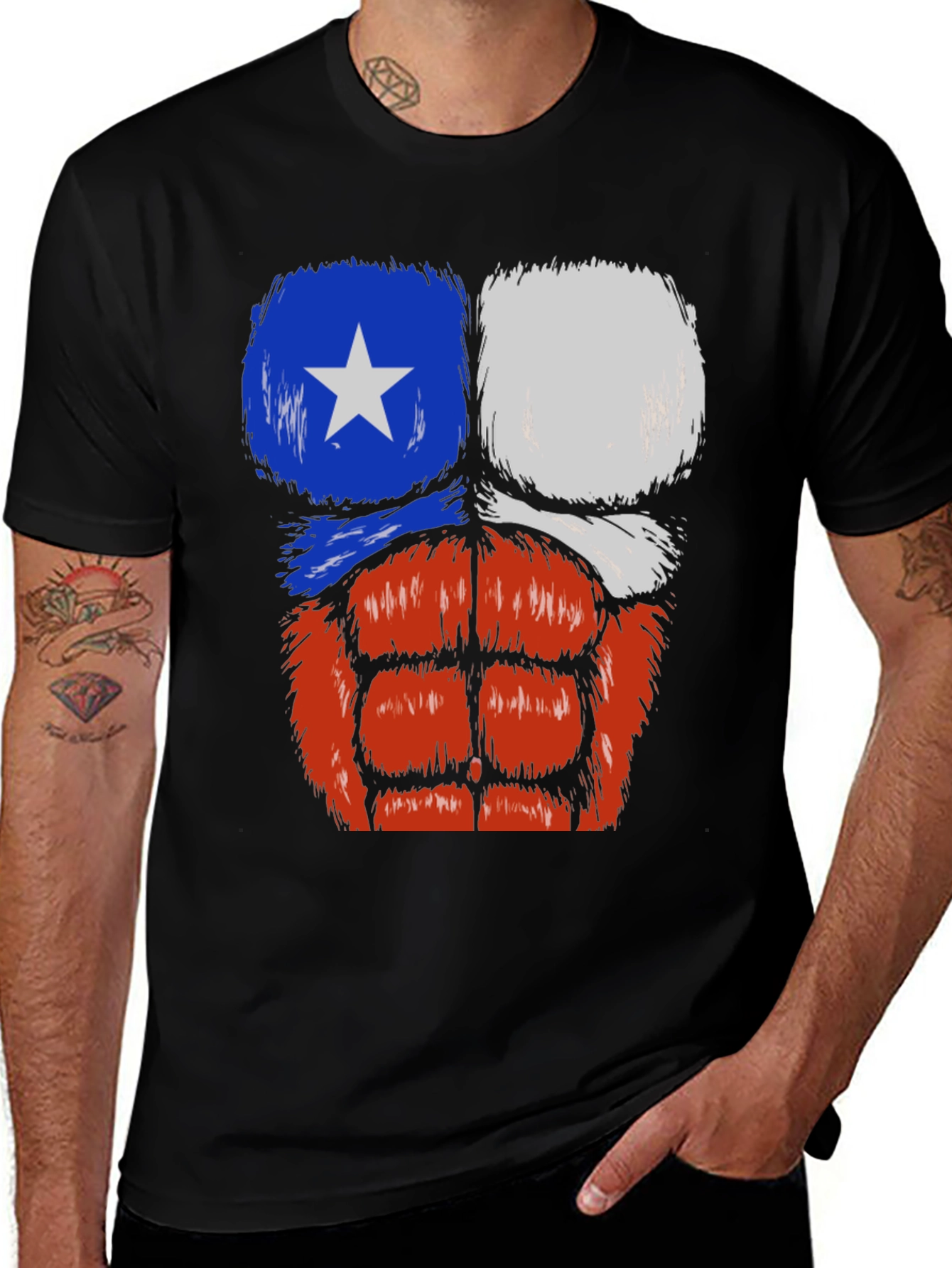 Chile Flag Muscle Chest T-Shirt - Black
