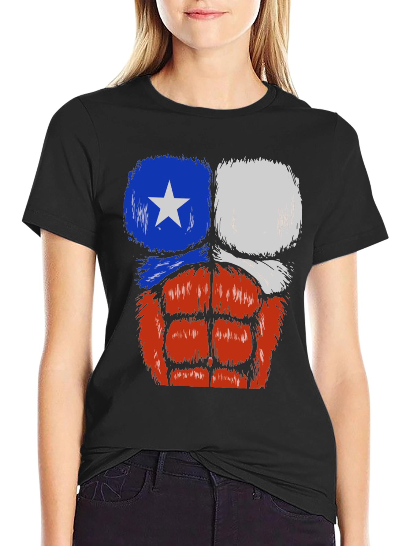Chile Flag Muscle Chest T-Shirt - Black