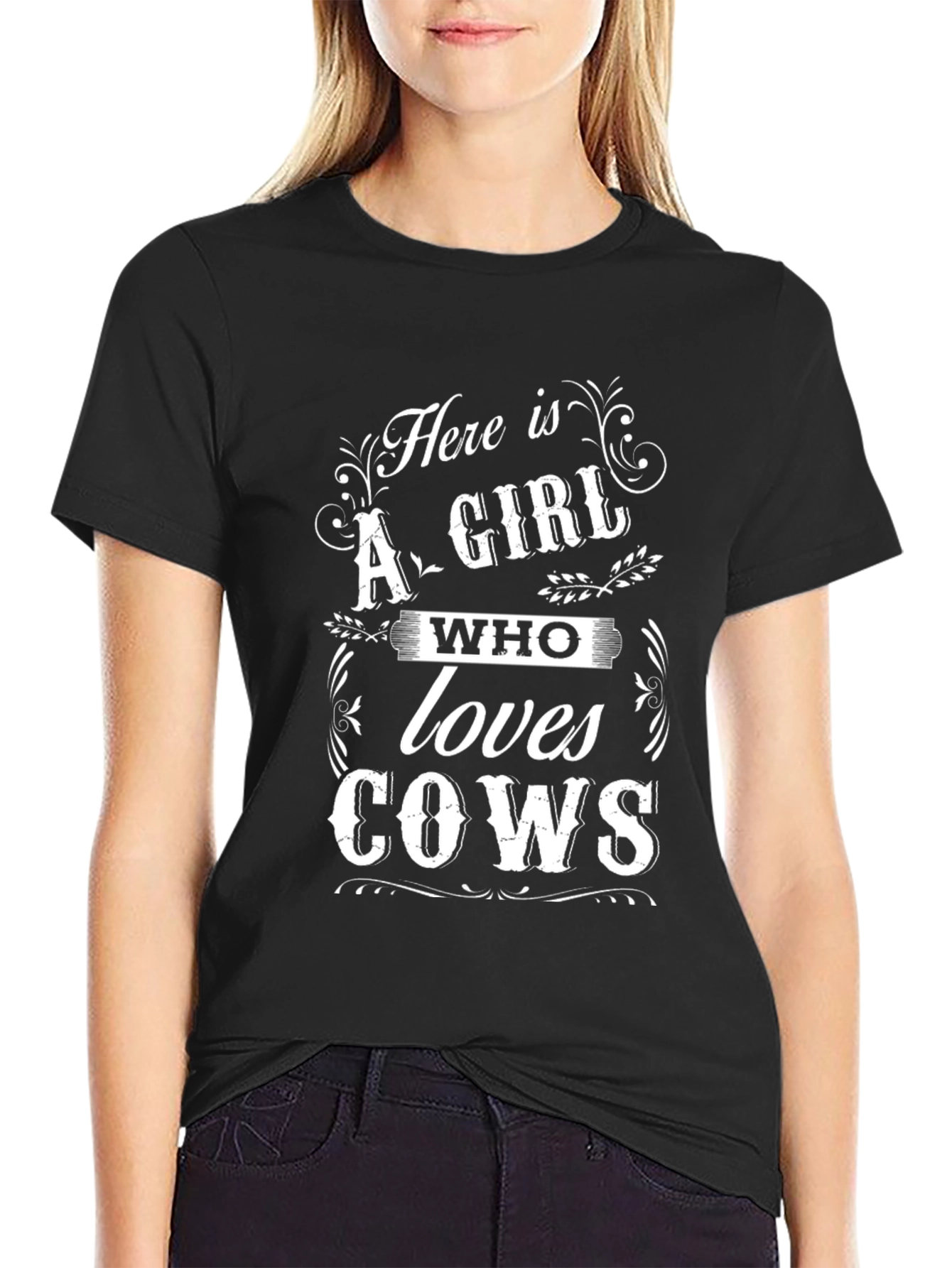 Here is a Girl Who Loves Cows Black T-Shirt