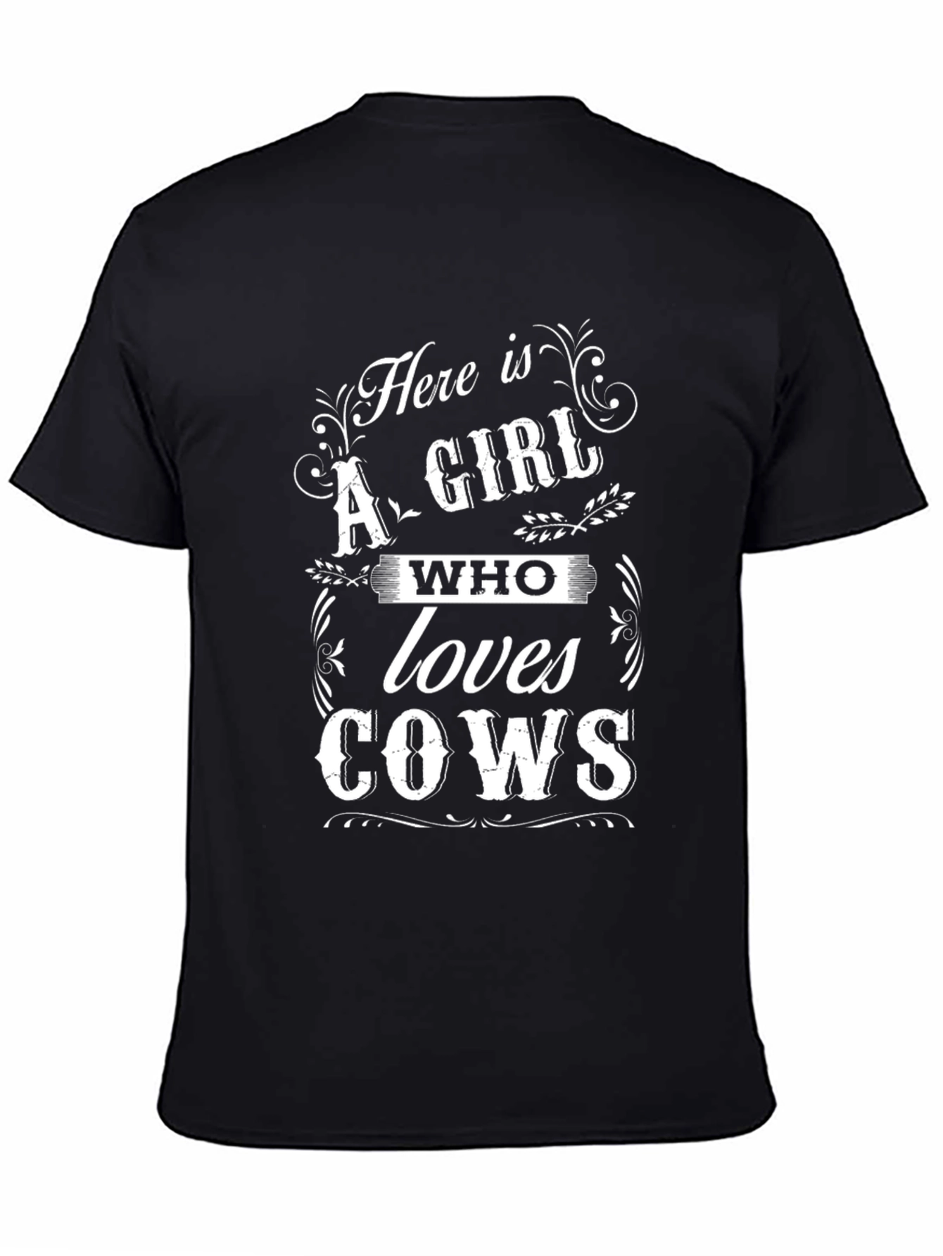 Here is a Girl Who Loves Cows Black T-Shirt