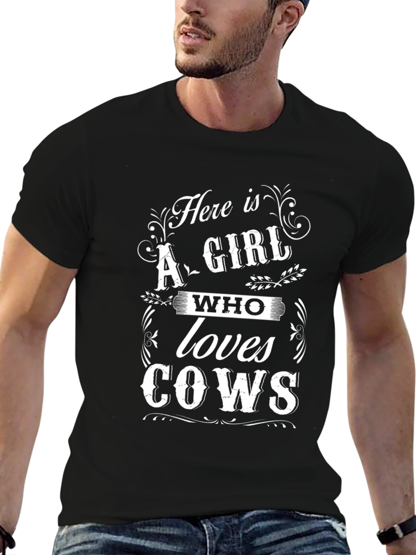 Here is a Girl Who Loves Cows Black T-Shirt