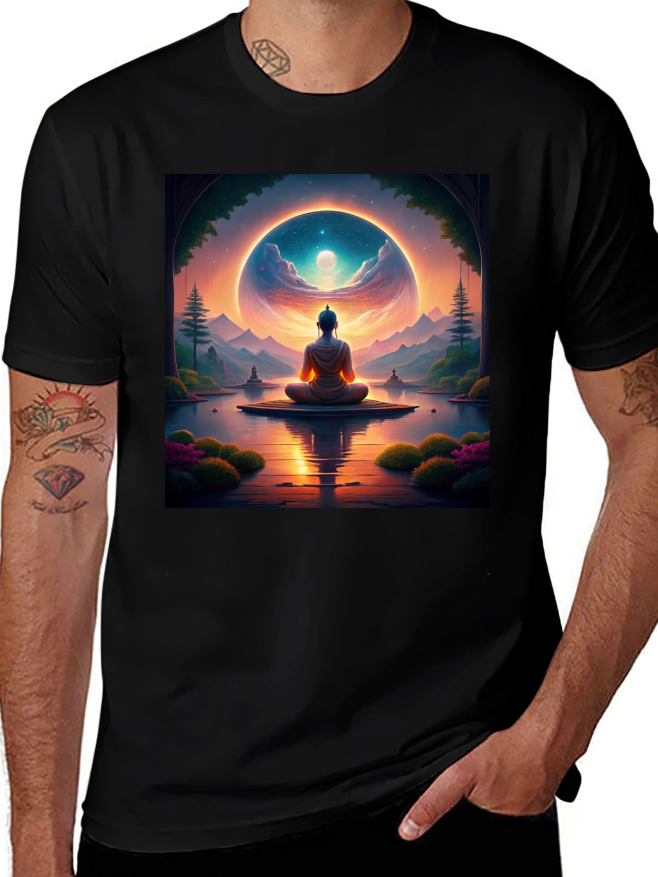 Enlightened Buddha T-Shirt: Meditative Landscape Design
