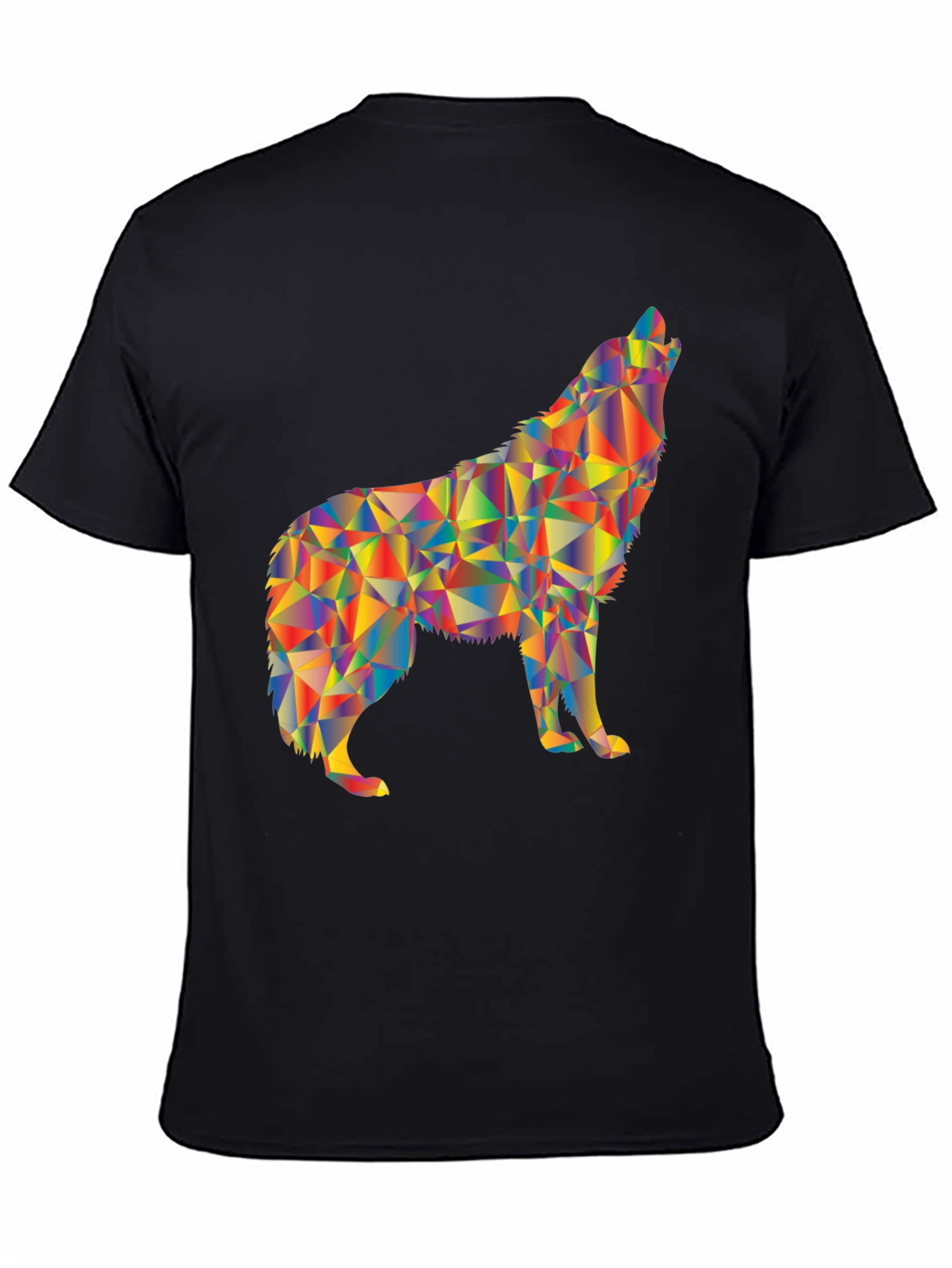 Geometric Wolf Graphic Print Black T-Shirt