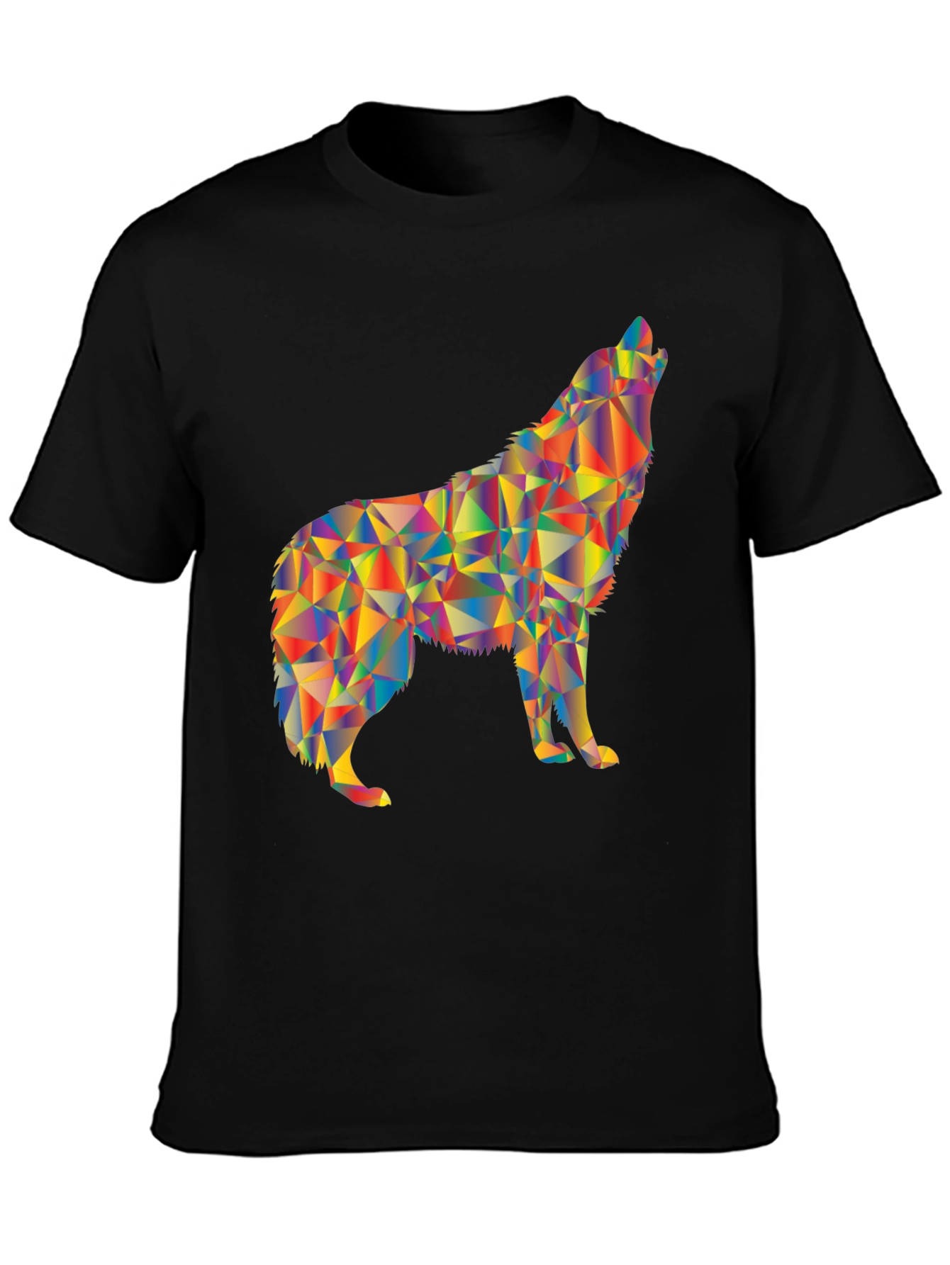 Geometric Wolf Graphic Print Black T-Shirt