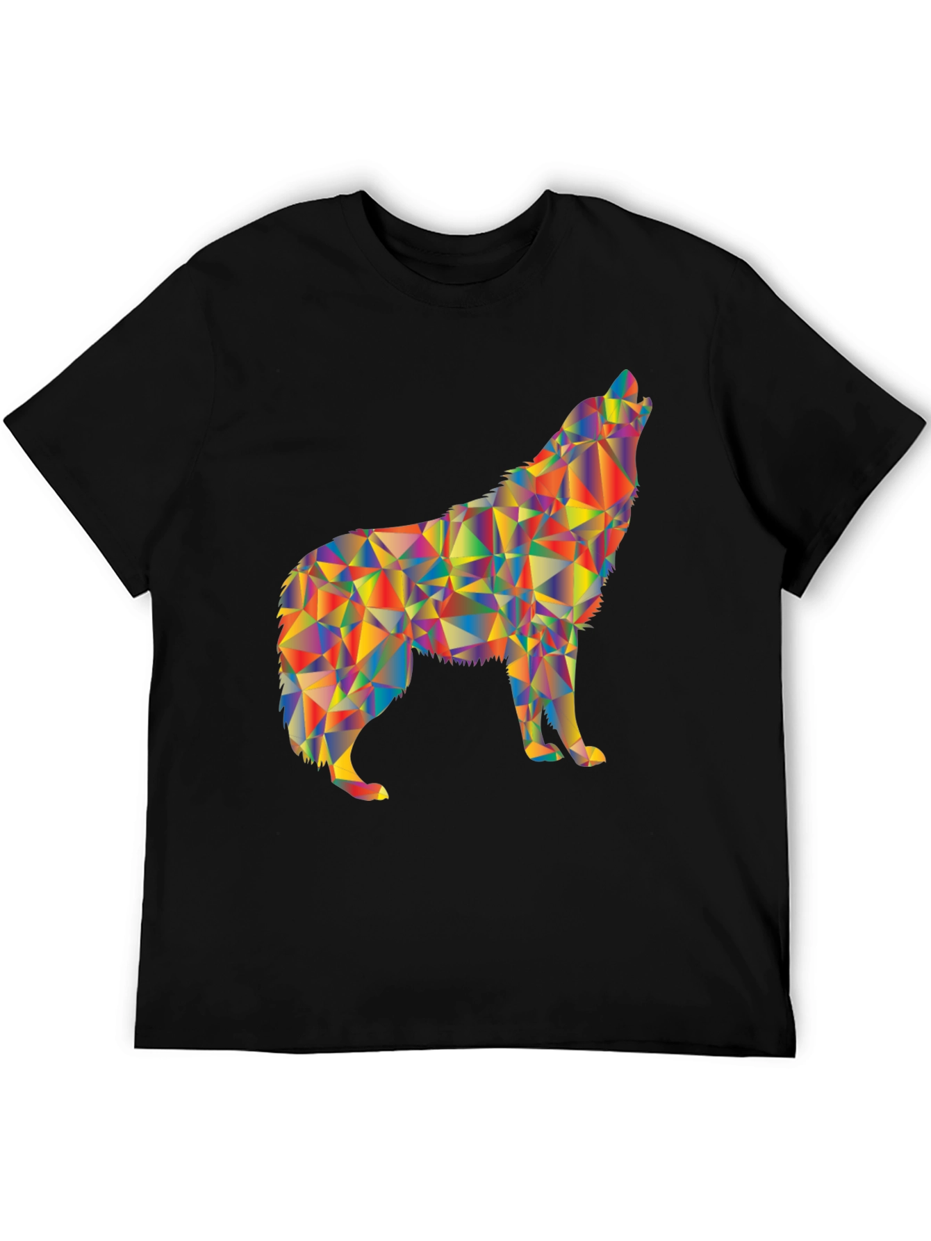 Geometric Wolf Graphic Print Black T-Shirt