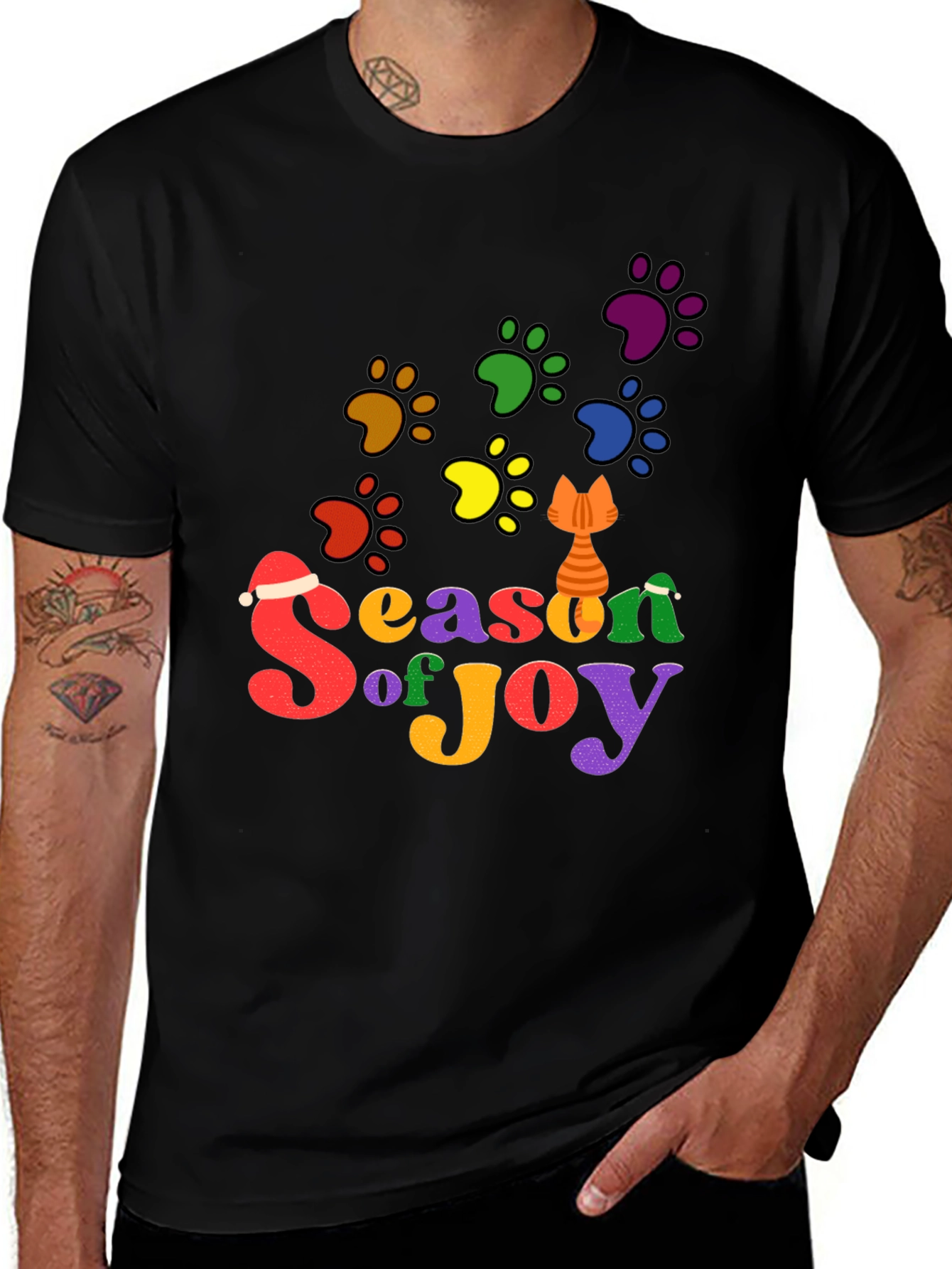 Festive Cat Paw Season of Joy T-Shirt