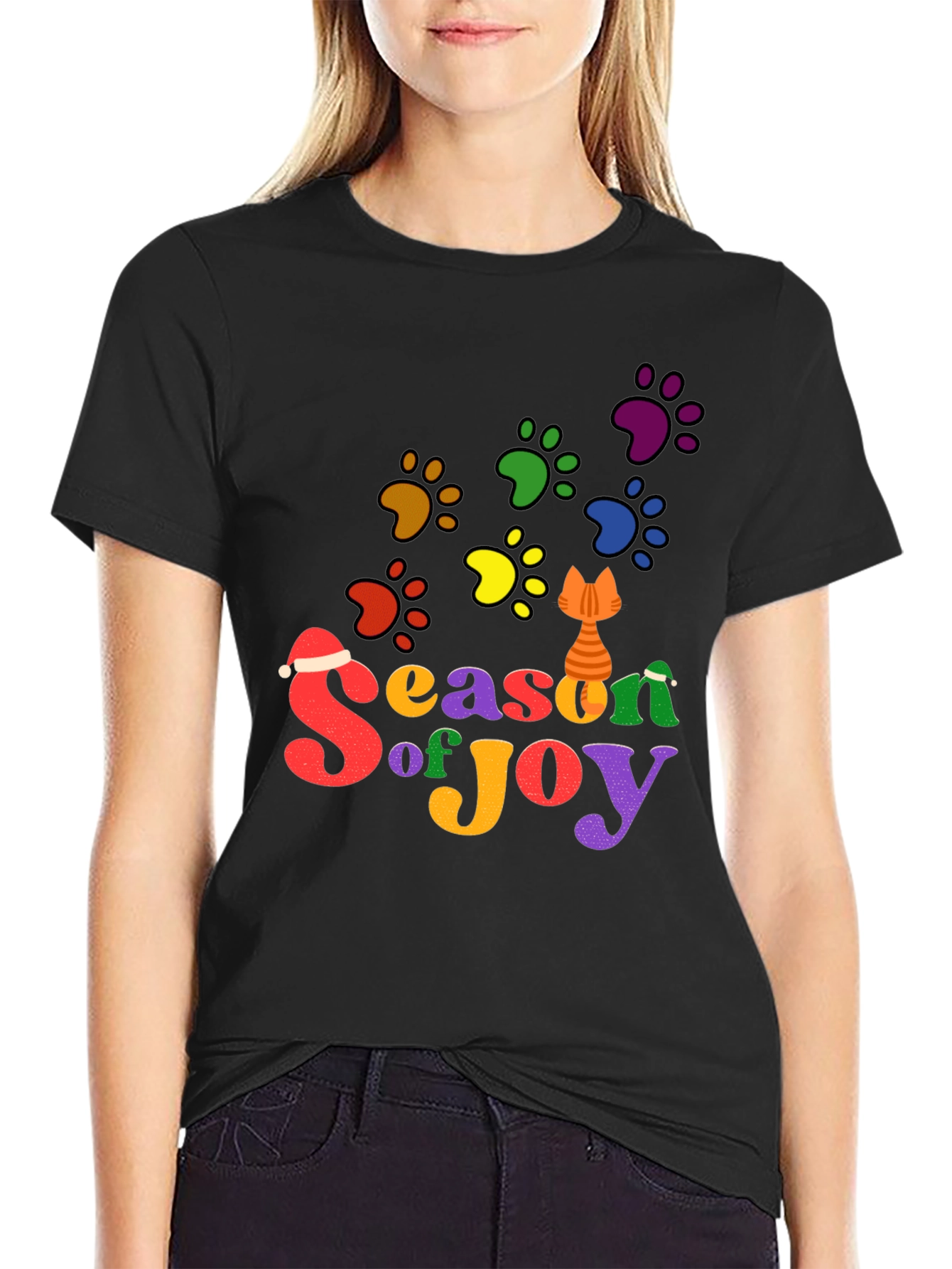 Festive Cat Paw Season of Joy T-Shirt