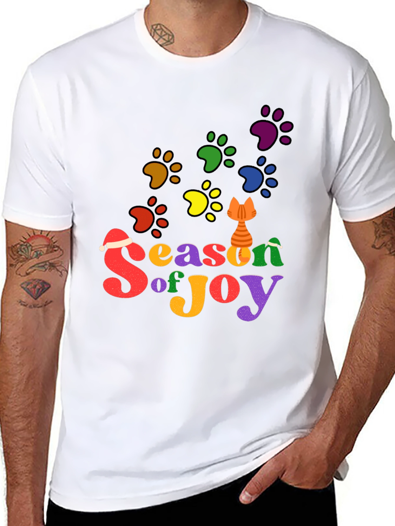 Festive Cat Paw Season of Joy T-Shirt
