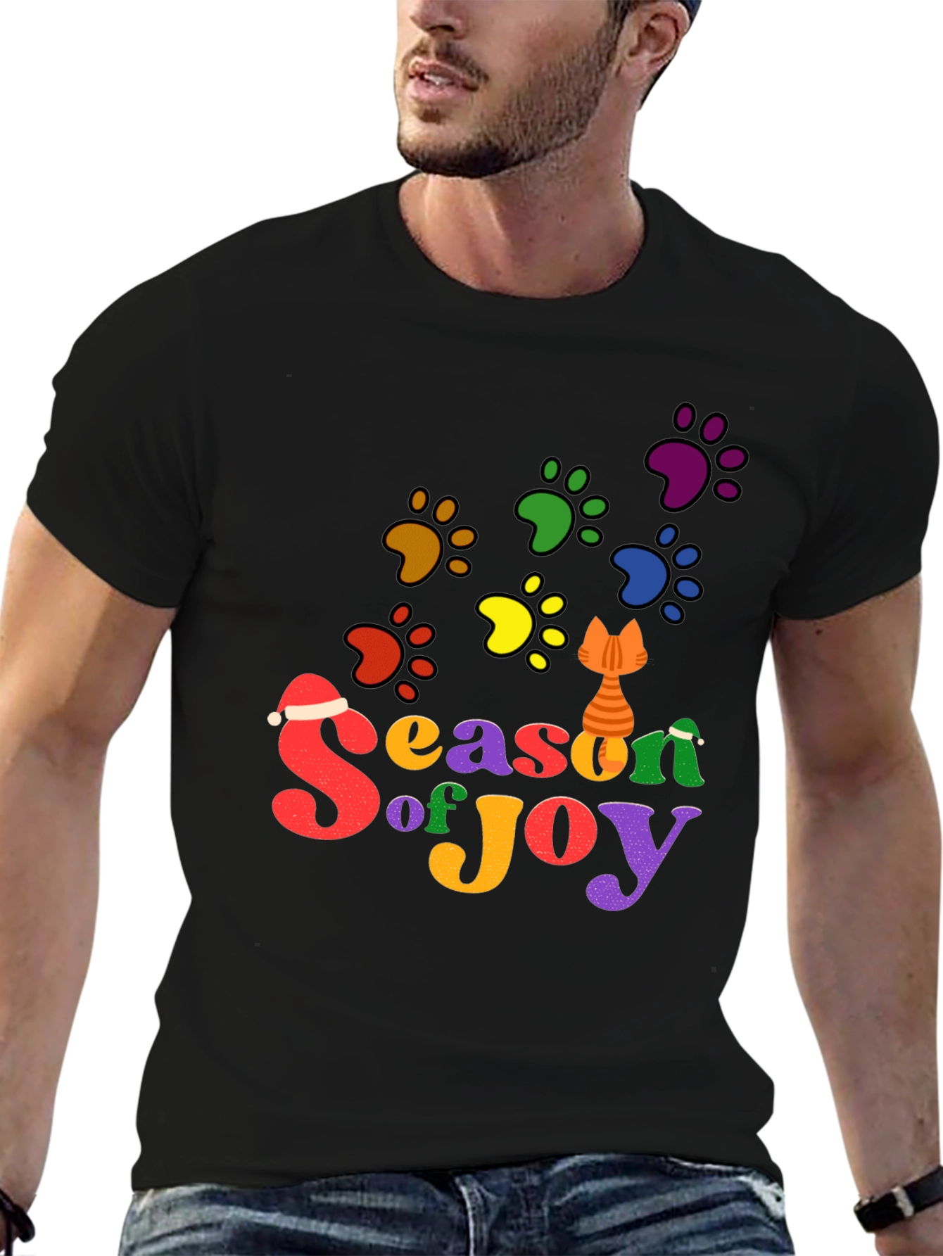 Festive Cat Paw Season of Joy T-Shirt