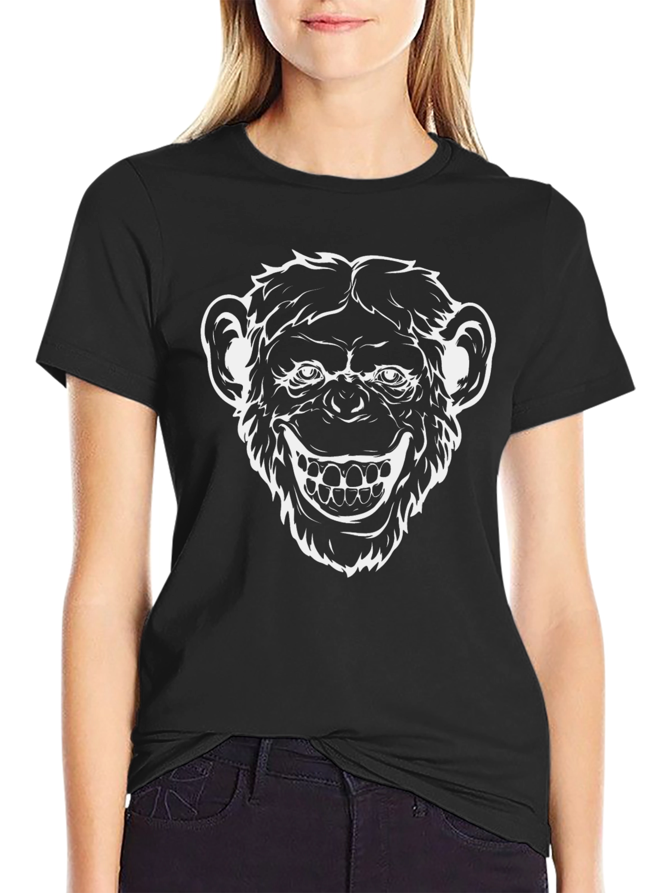 Mens Black Graphic Tee - Creepy Monkey Face