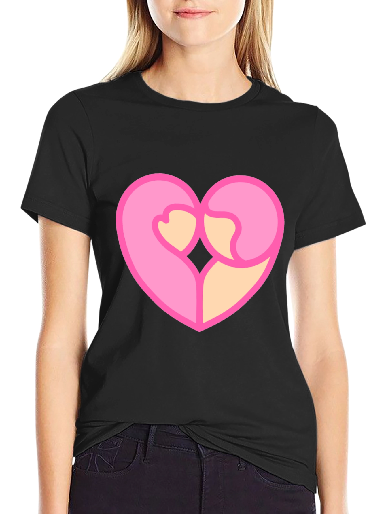 Heart Hug Graphic Tee - Black Cotton Blend