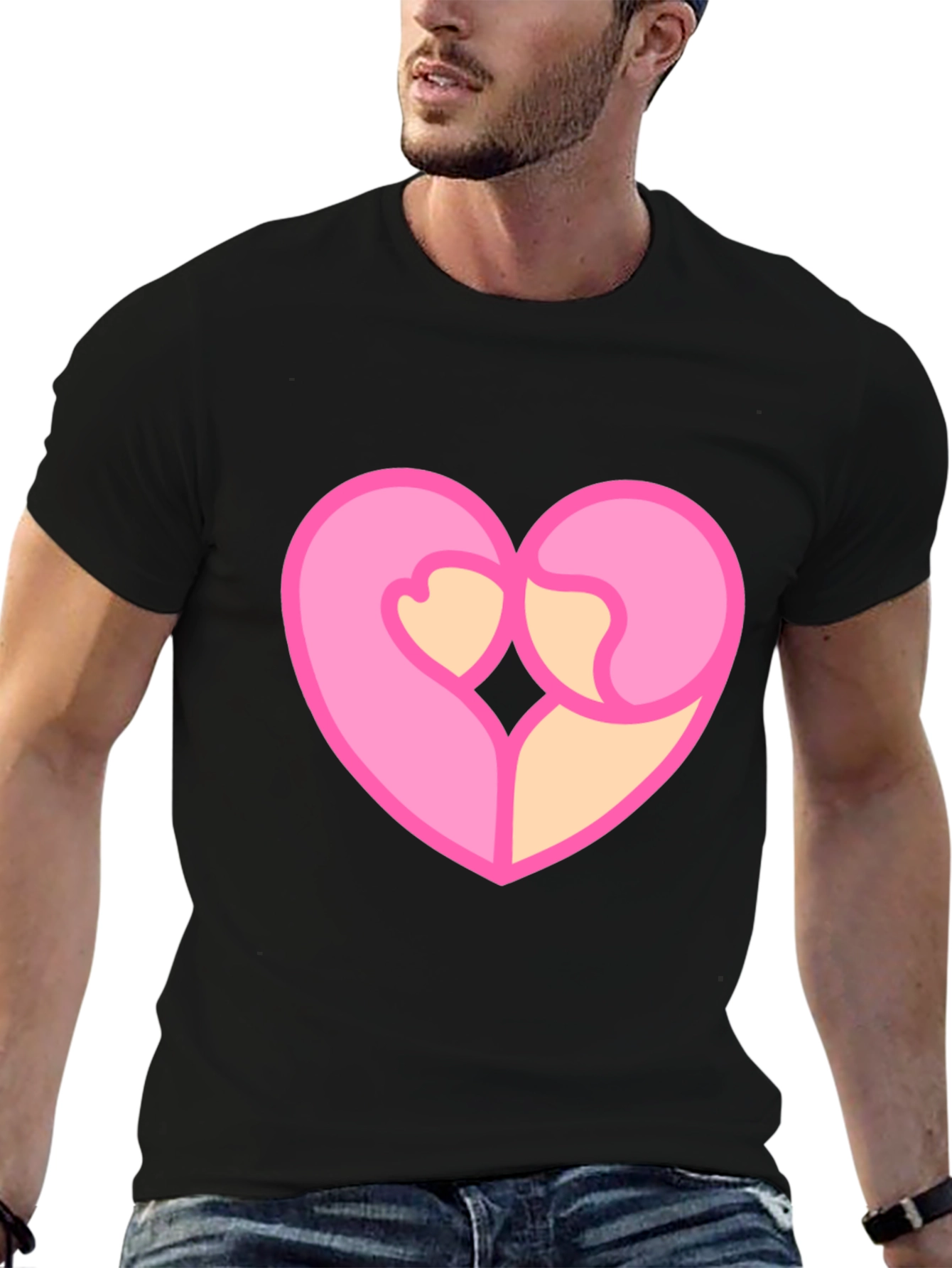 Heart Hug Graphic Tee - Black Cotton Blend
