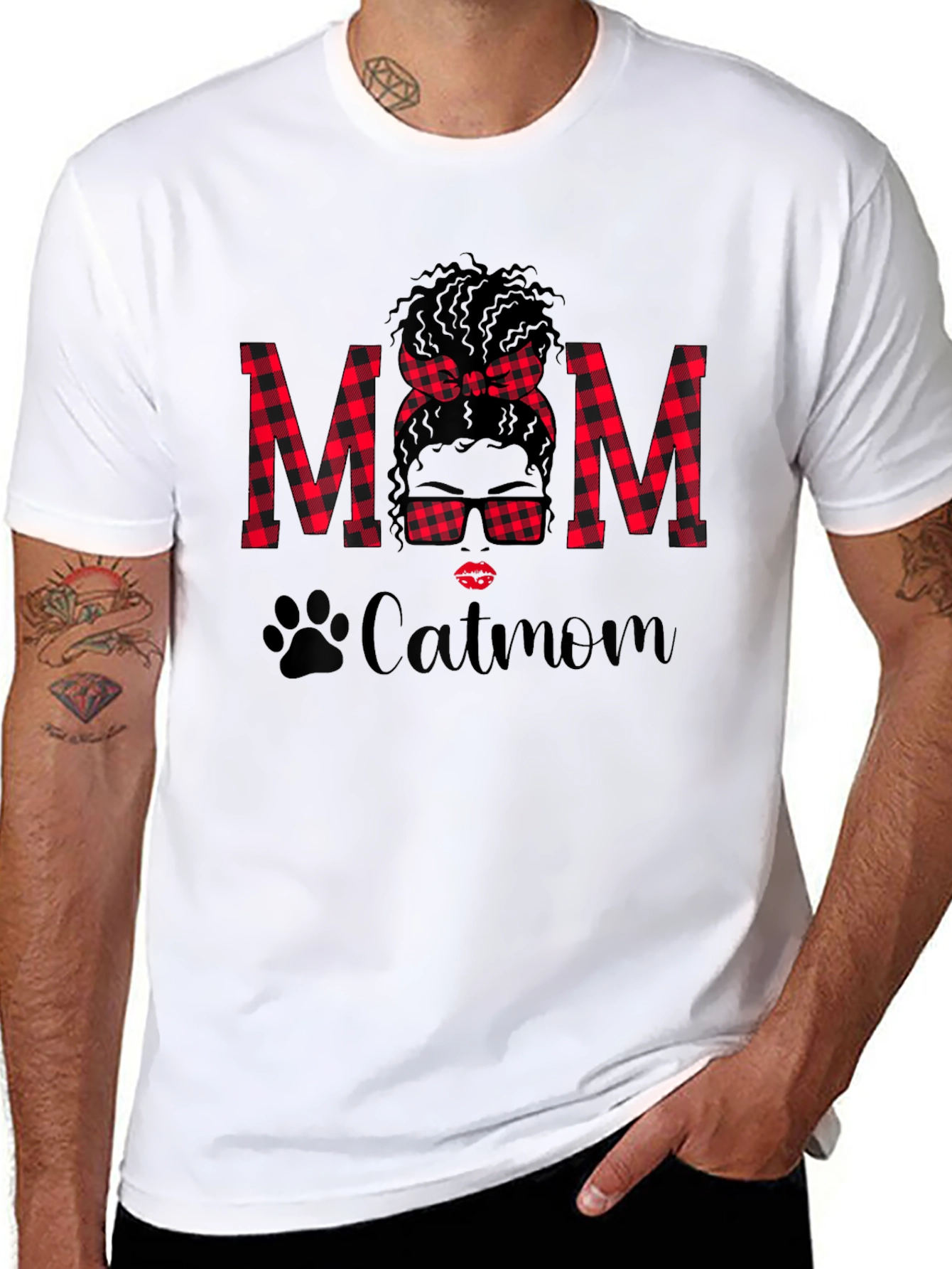 Catmom Buffalo Plaid Graphic Tee