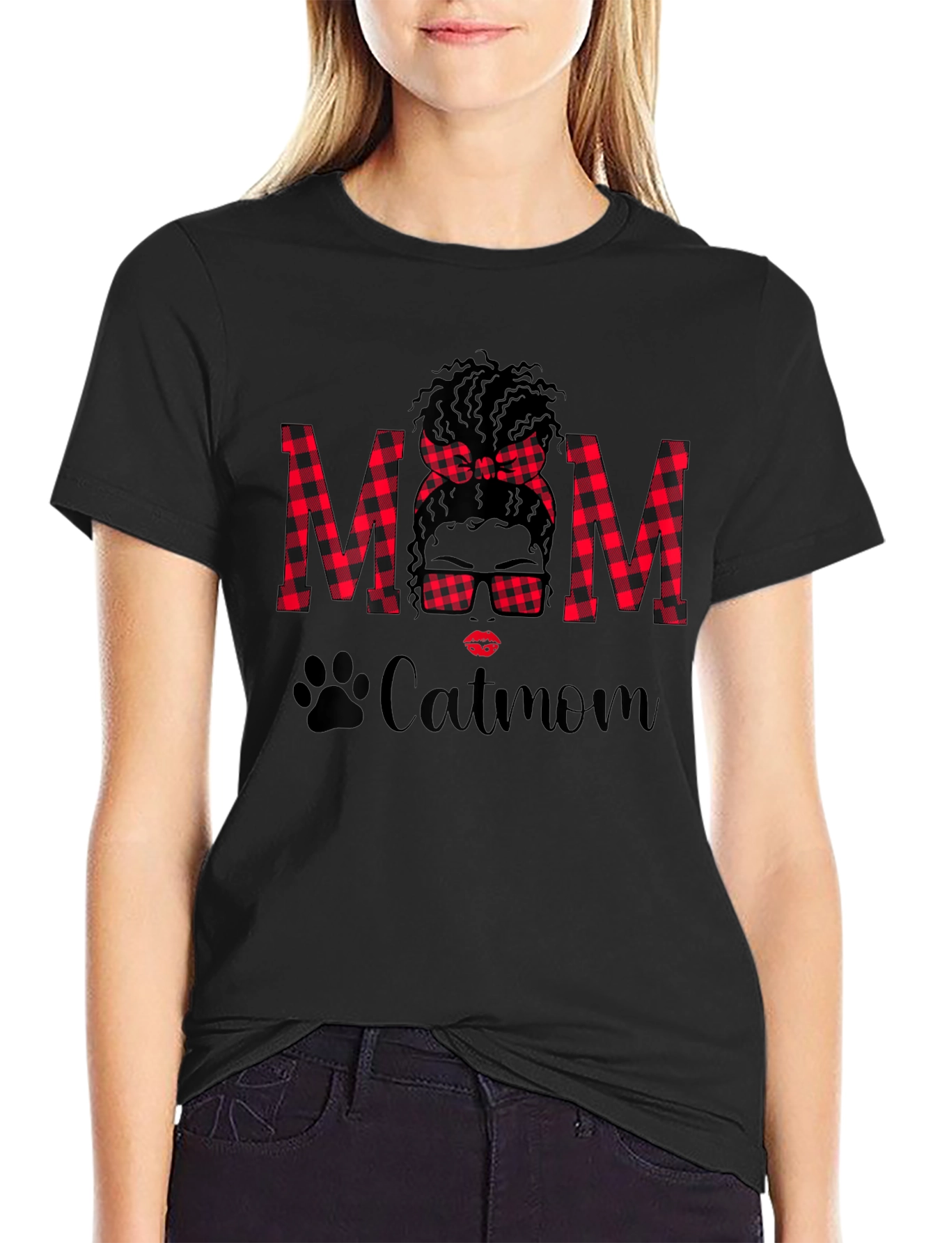 Catmom Buffalo Plaid Graphic Tee