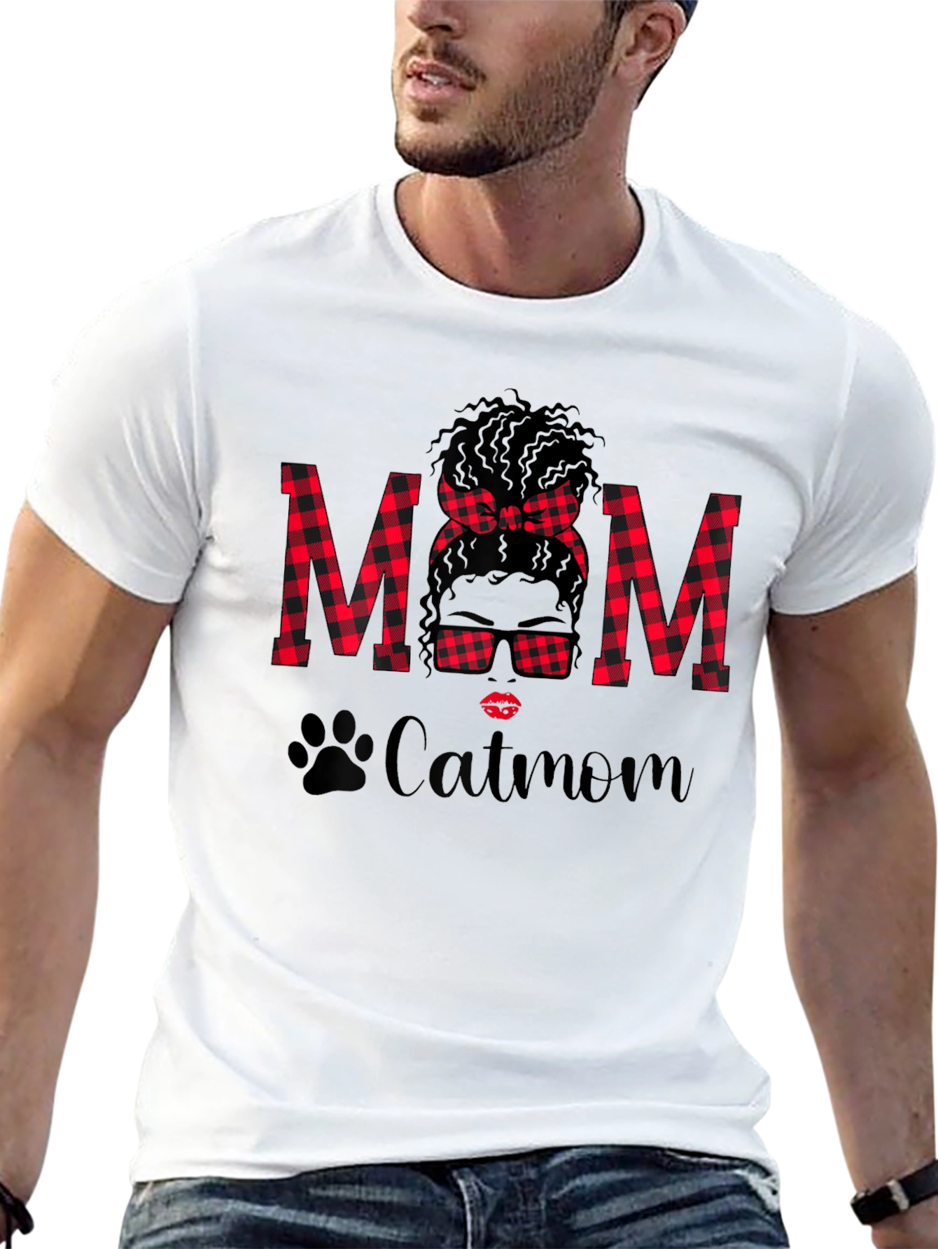 Catmom Buffalo Plaid Graphic Tee