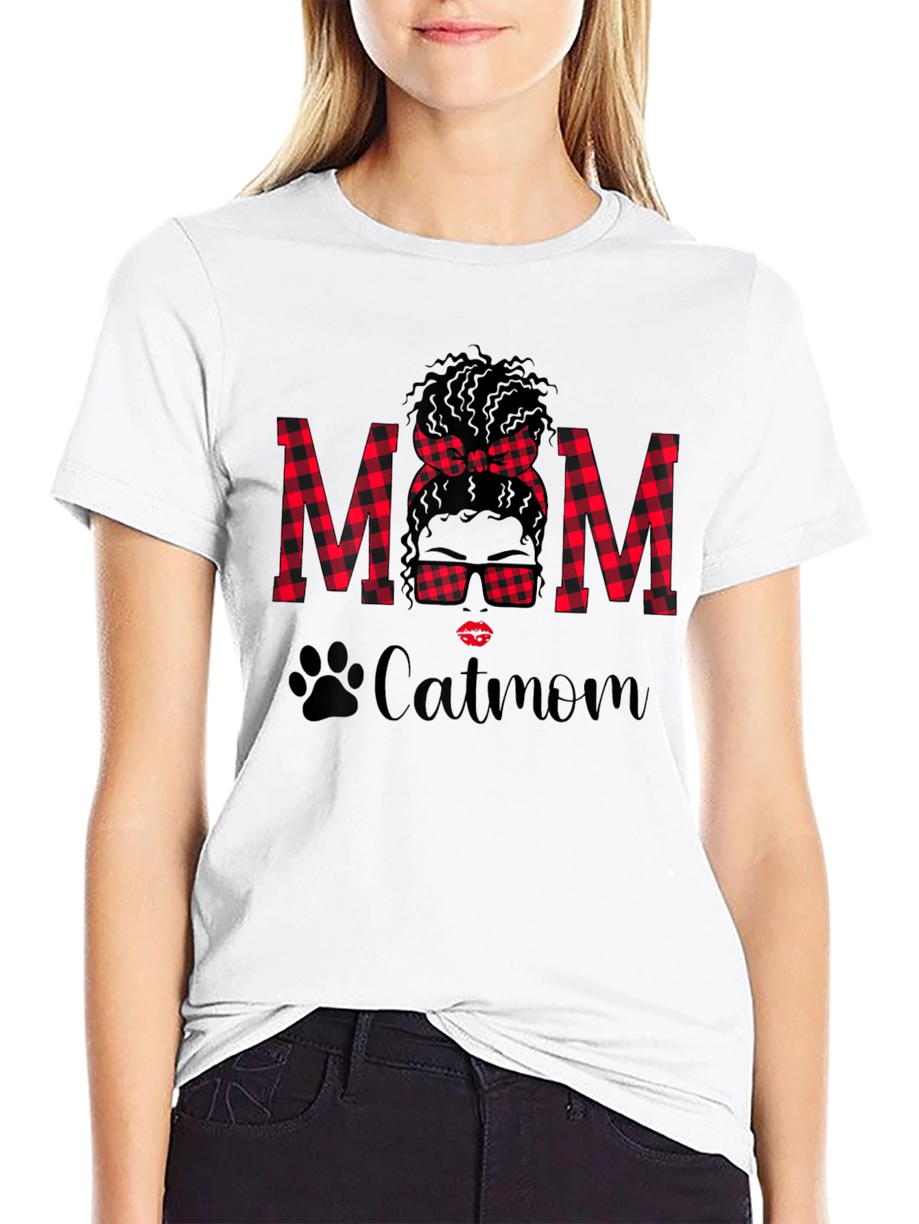 Catmom Buffalo Plaid Graphic Tee