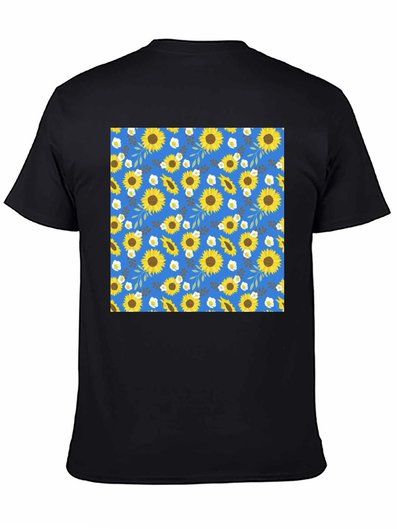 Sunflower Pattern Black T-Shirt