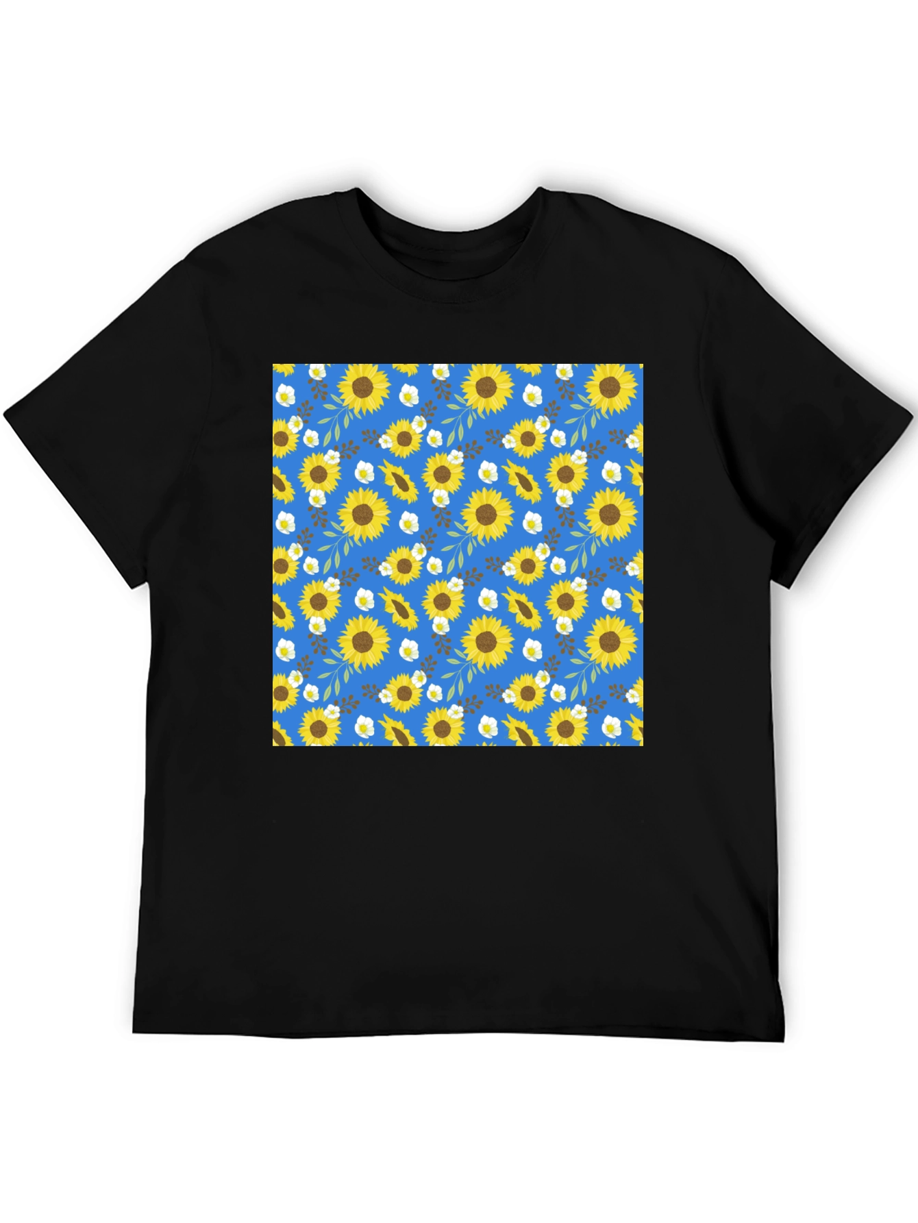 Sunflower Pattern Black T-Shirt