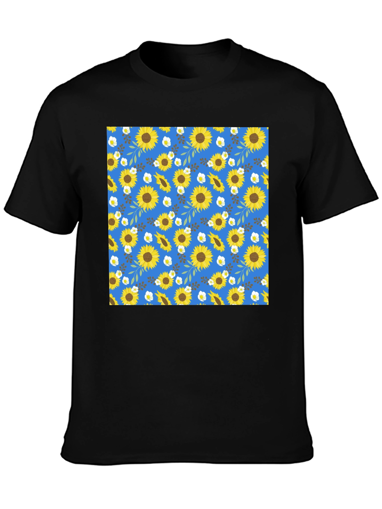 Sunflower Pattern Black T-Shirt