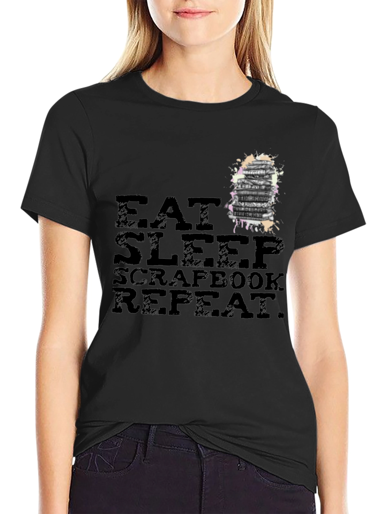 Eat Sleep Scrapbook Repeat Black T-Shirt