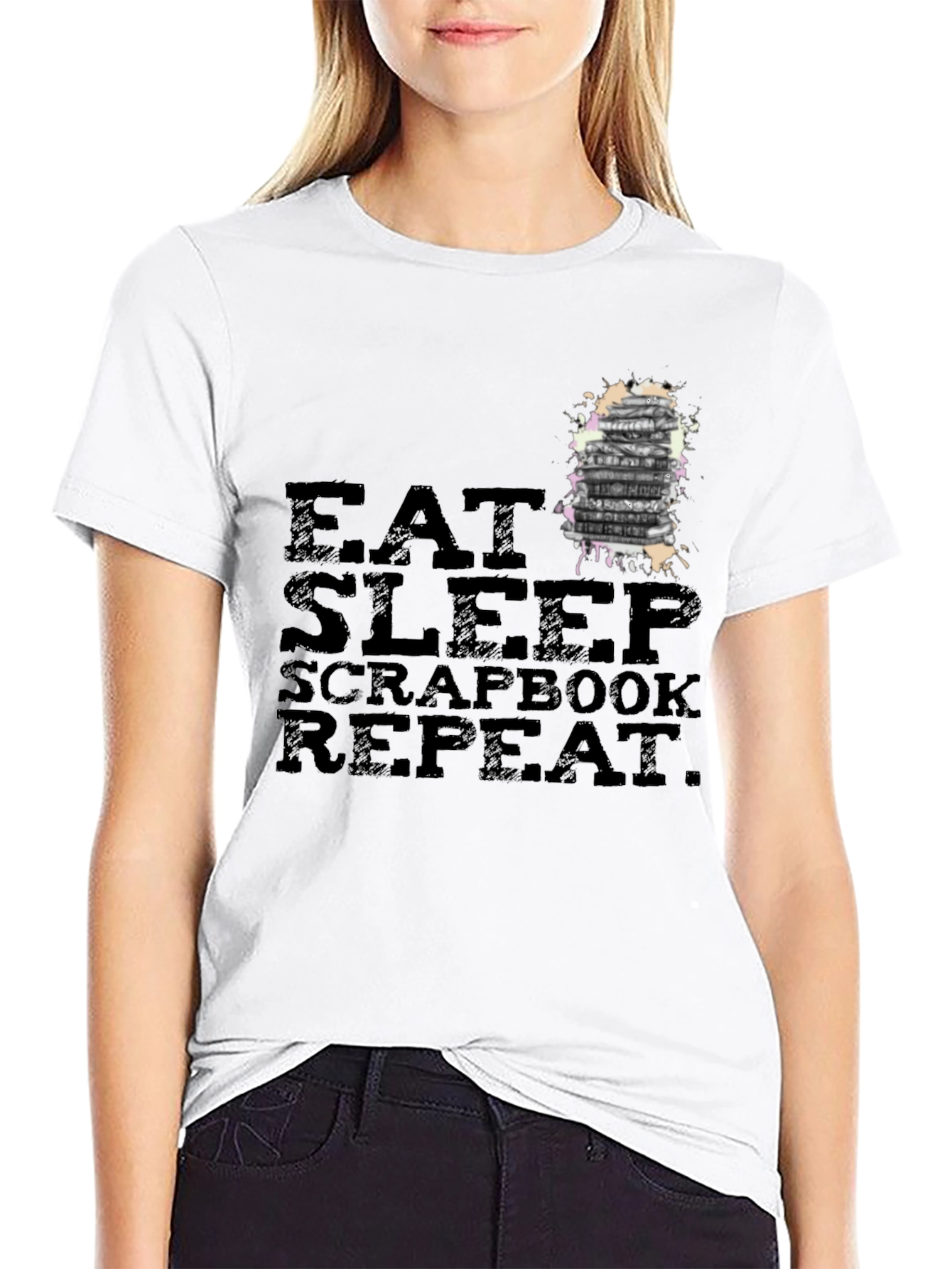 Eat Sleep Scrapbook Repeat Black T-Shirt