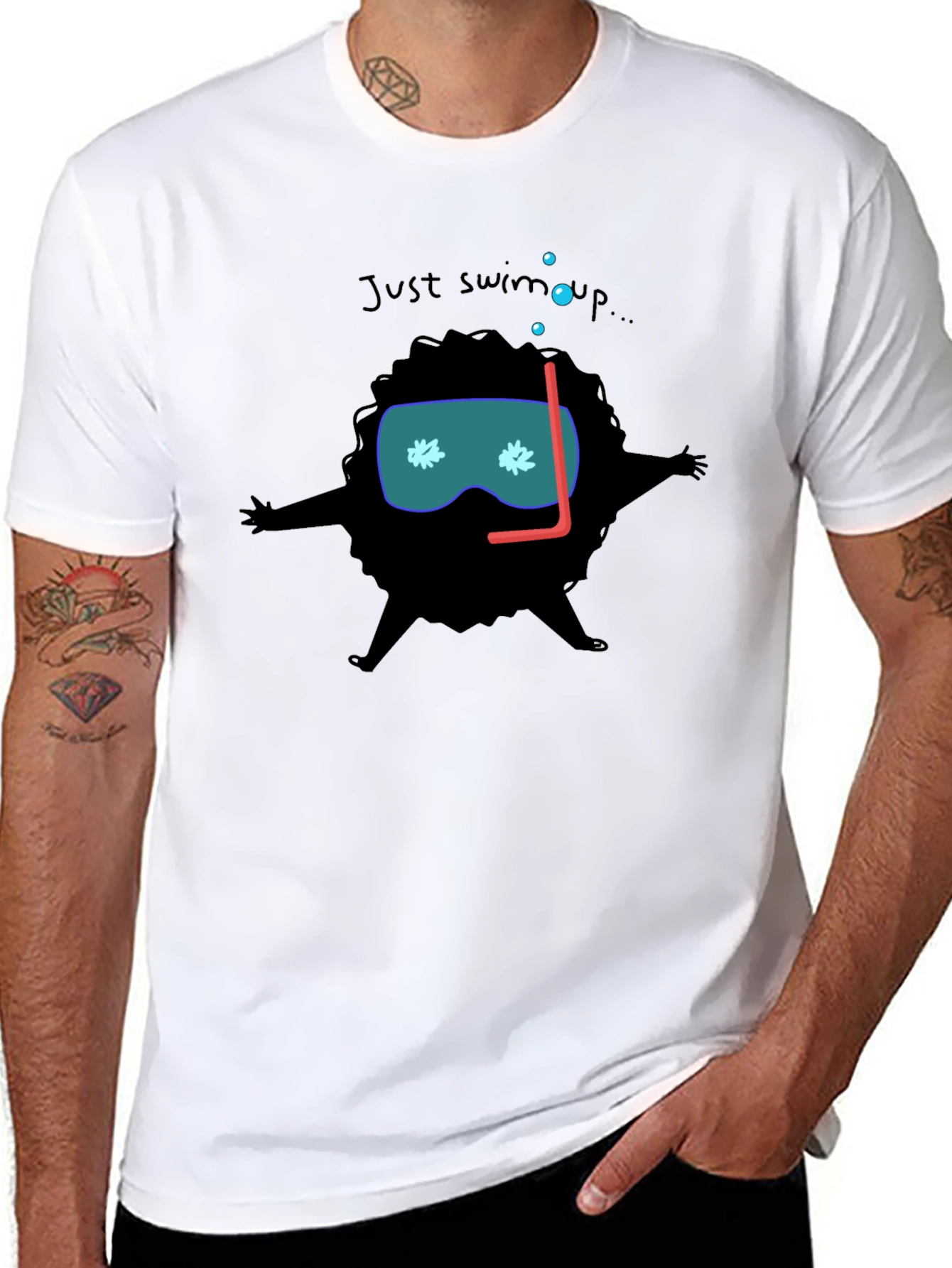Funny Diver Cartoon Black T-Shirt