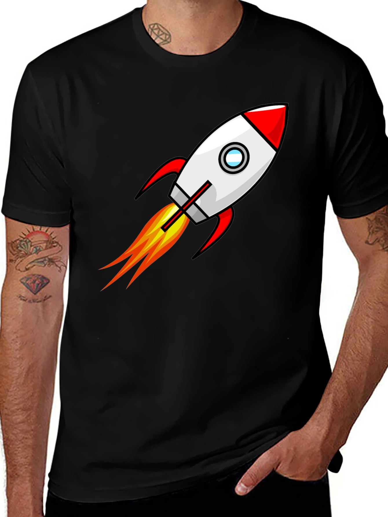 Rocket Launch Graphic Tee - Black Cotton T-Shirt