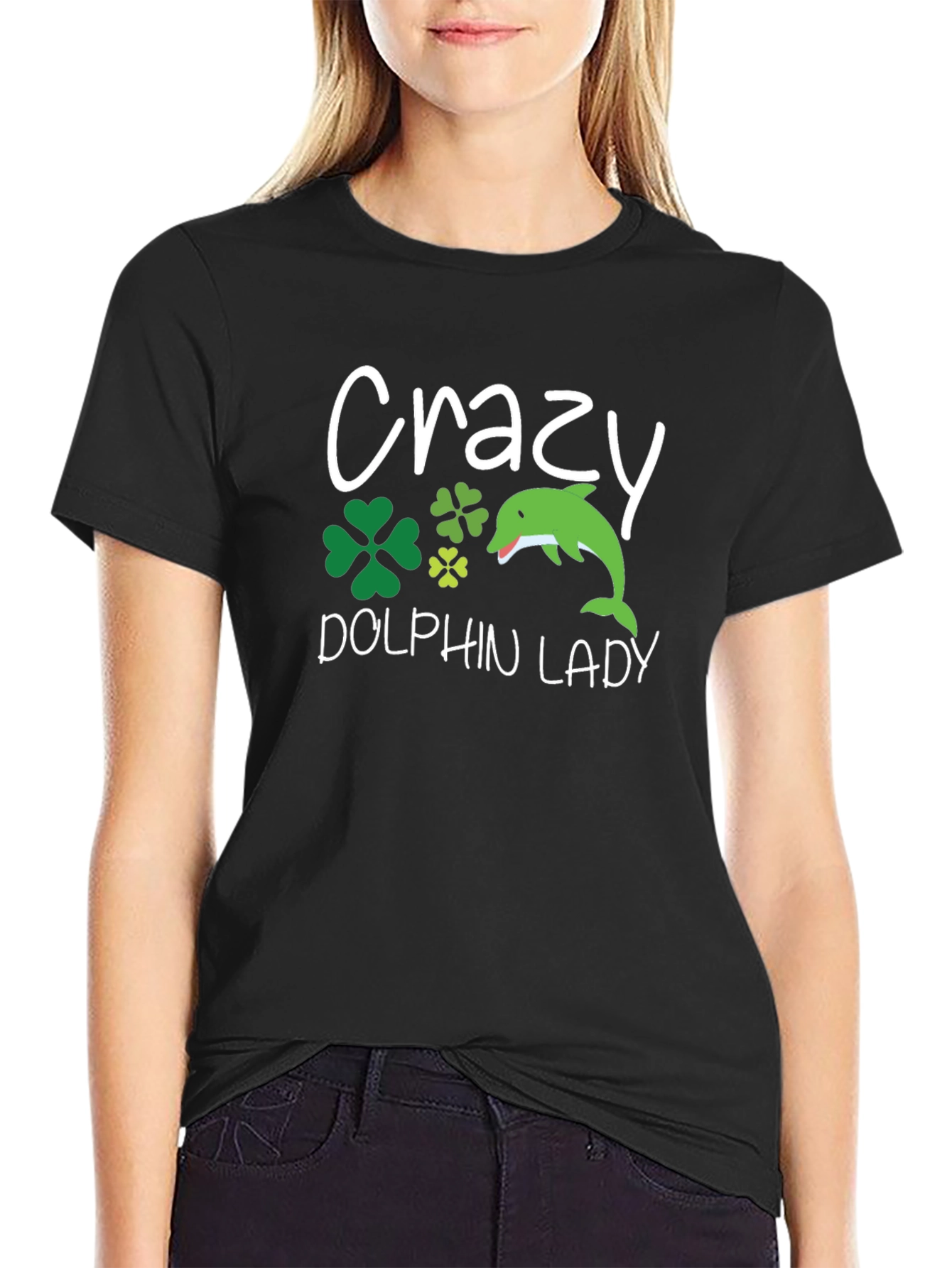 Crazy Dolphin Lady Graphic Tee