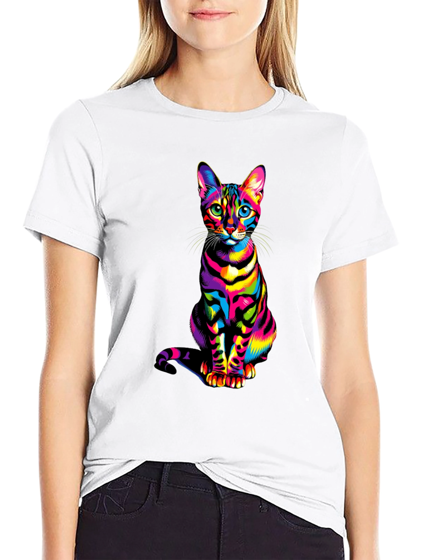 Rainbow Cat Graphic Tee - Vibrant Mens T-Shirt