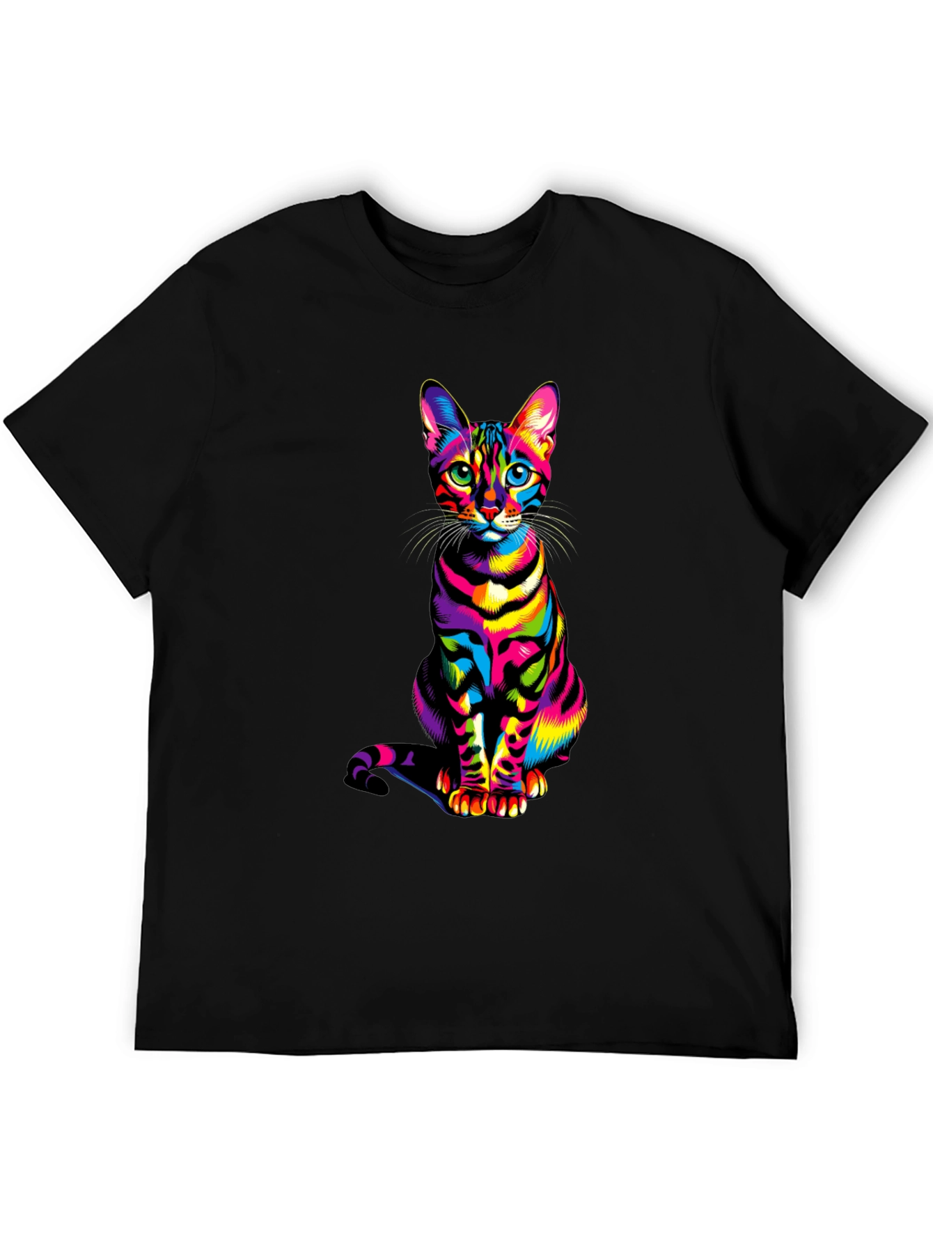Rainbow Cat Graphic Tee - Vibrant Mens T-Shirt