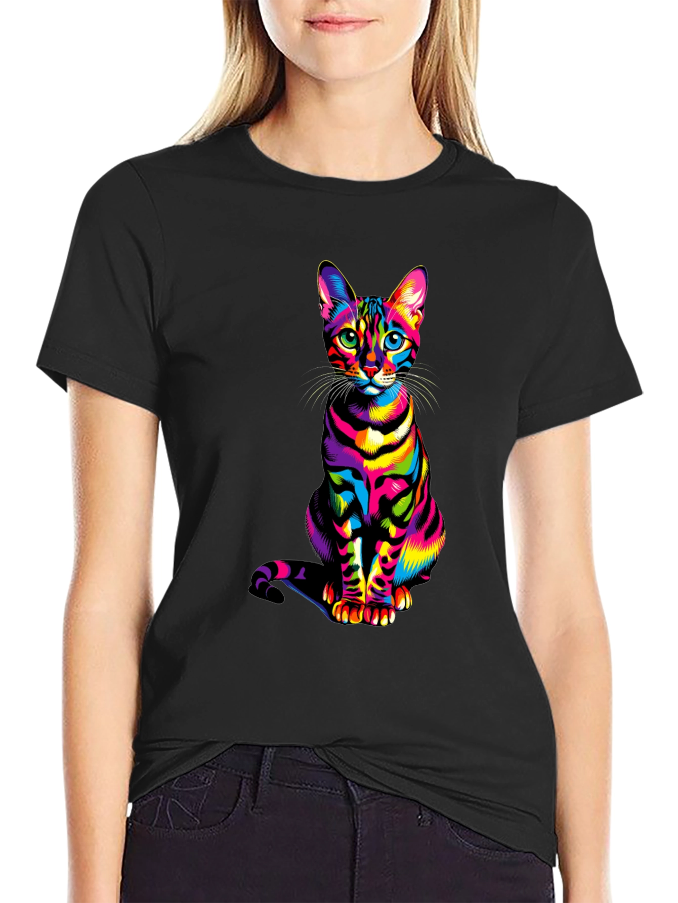 Rainbow Cat Graphic Tee - Vibrant Mens T-Shirt