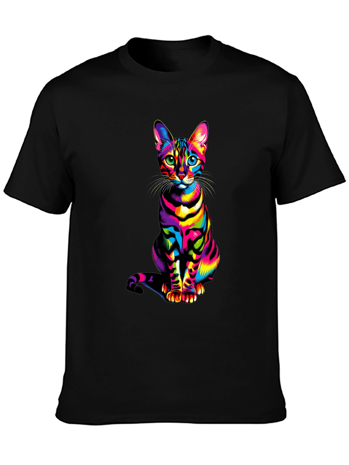 Rainbow Cat Graphic Tee - Vibrant Mens T-Shirt
