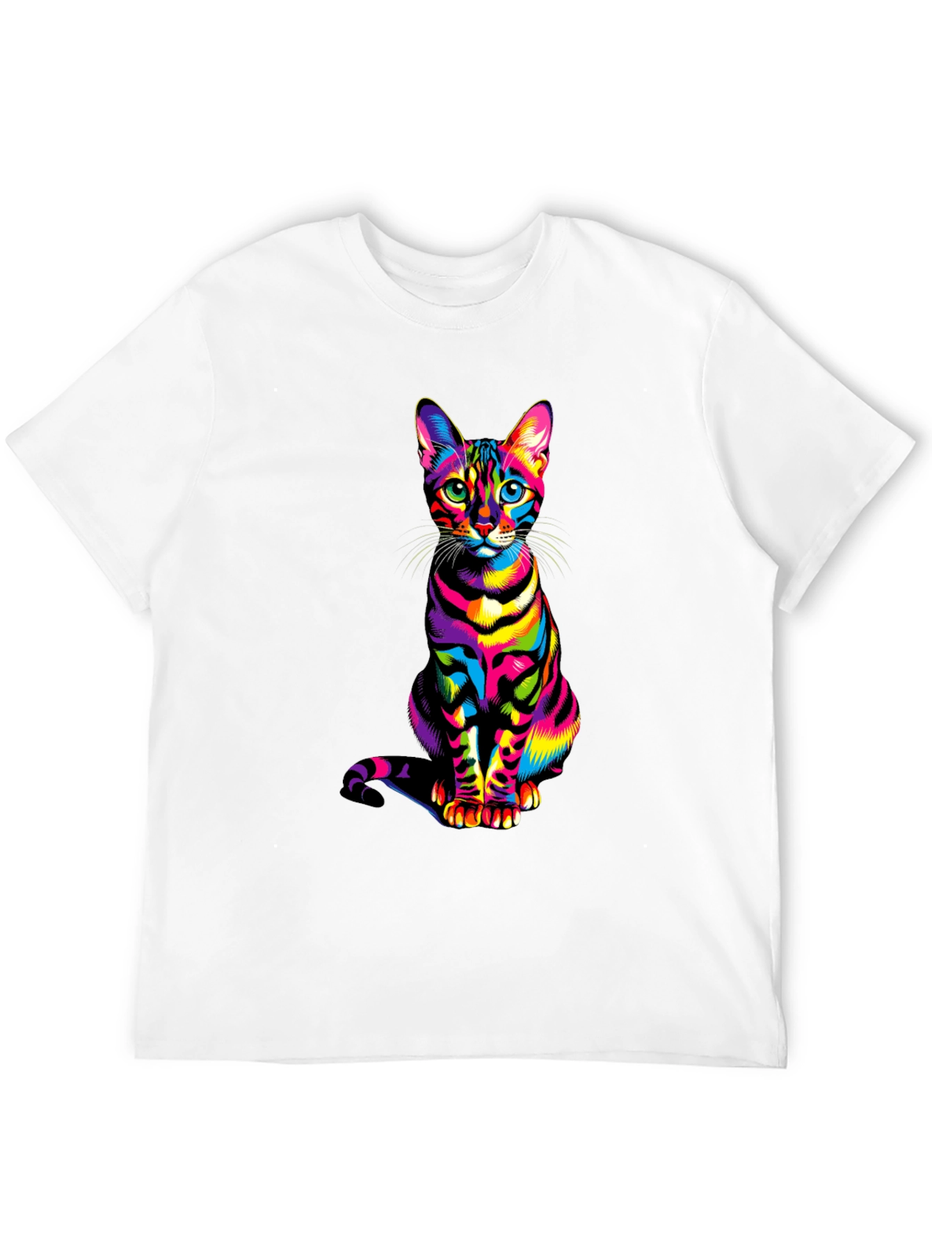 Rainbow Cat Graphic Tee - Vibrant Mens T-Shirt