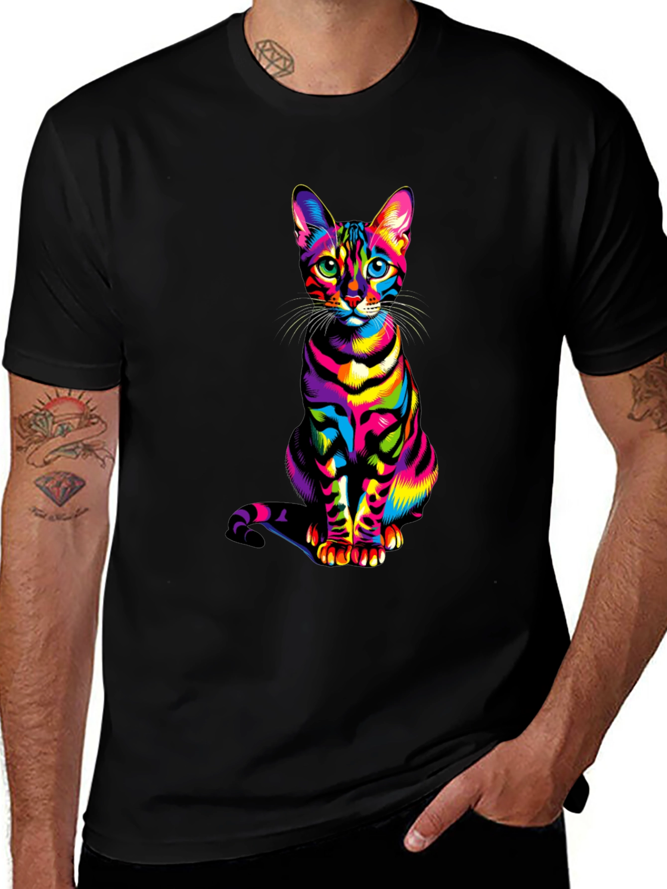 Rainbow Cat Graphic Tee - Vibrant Mens T-Shirt