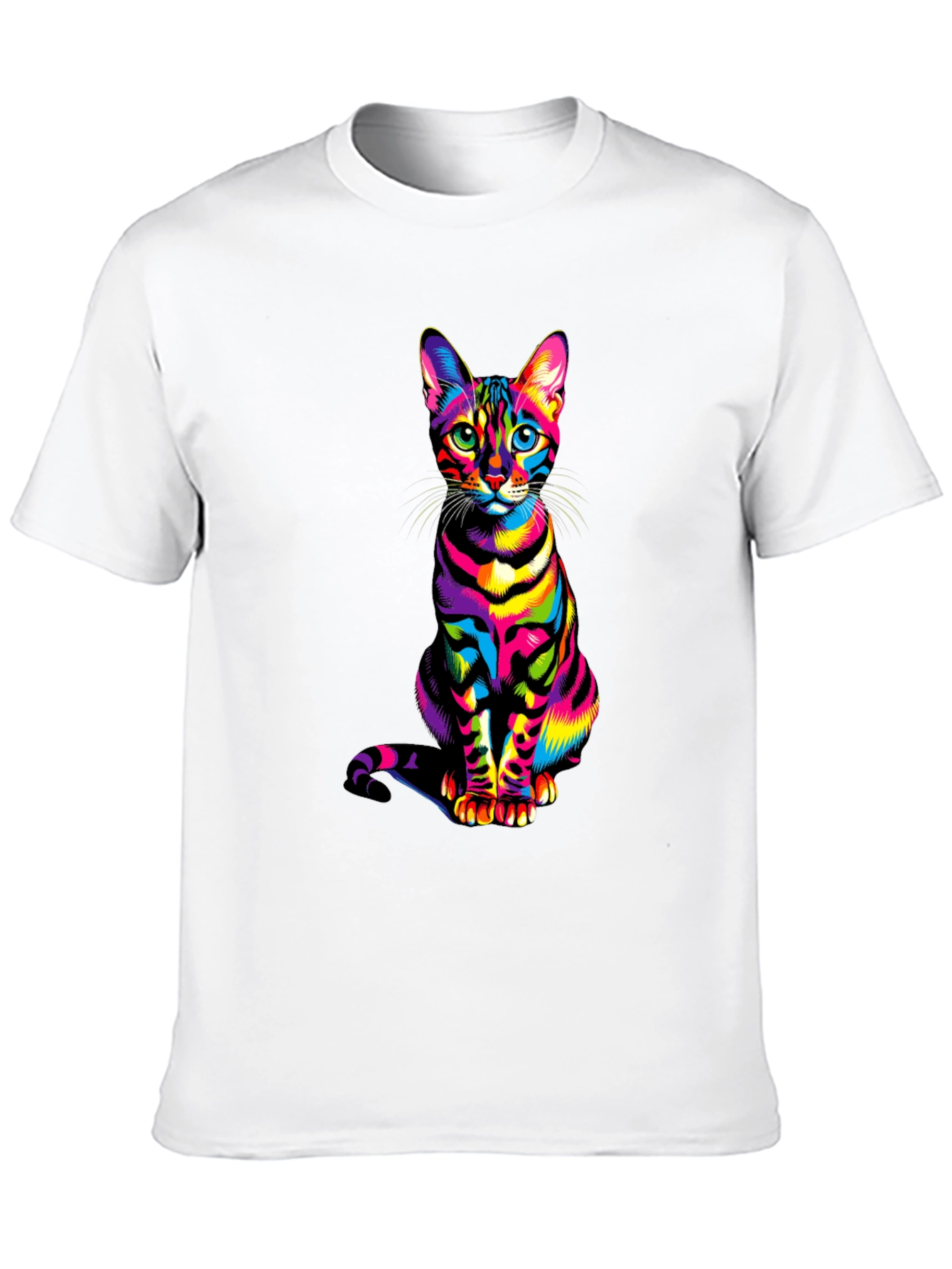 Rainbow Cat Graphic Tee - Vibrant Mens T-Shirt
