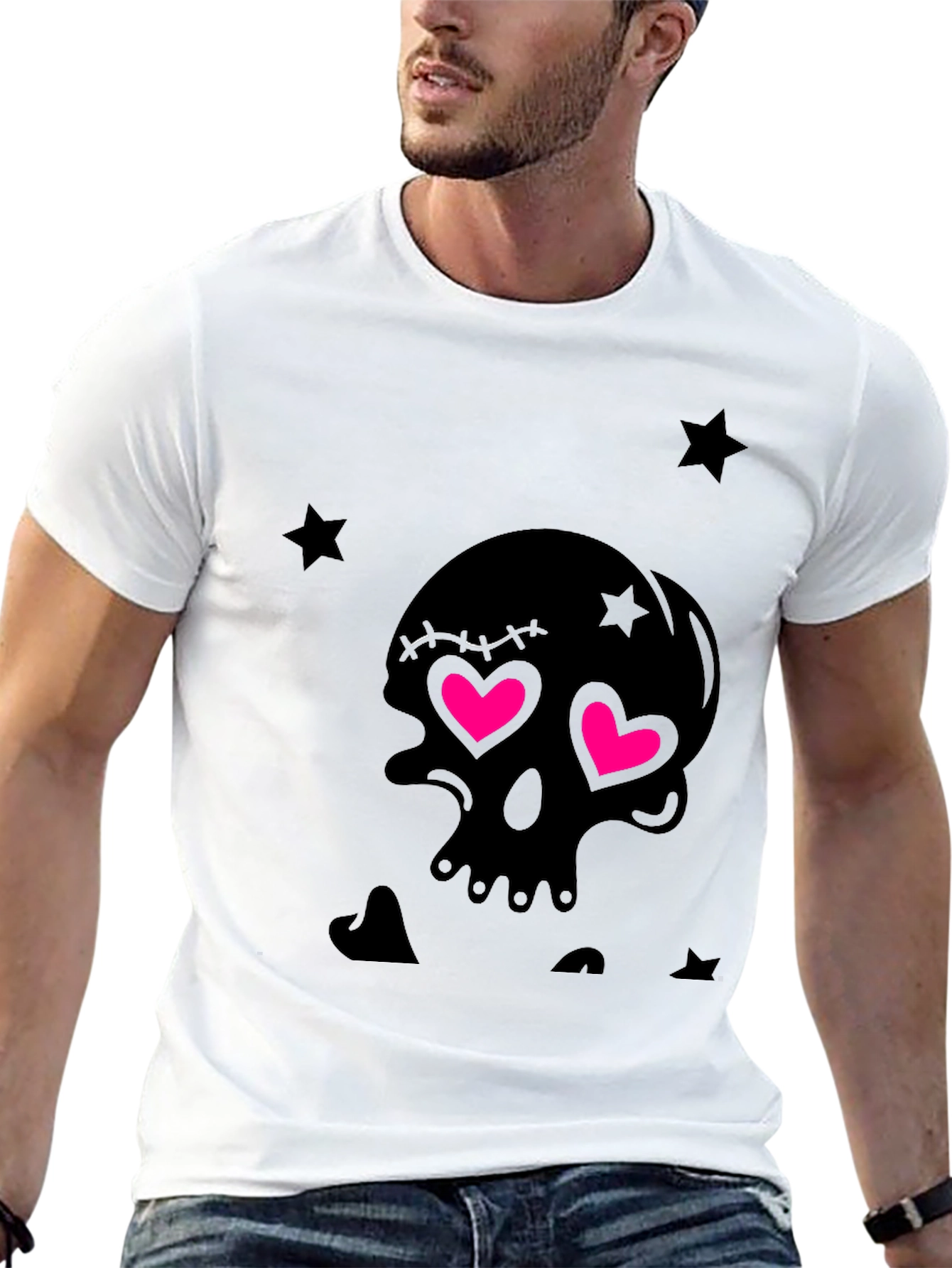 Skull with Heart Eyes Graphic T-Shirt