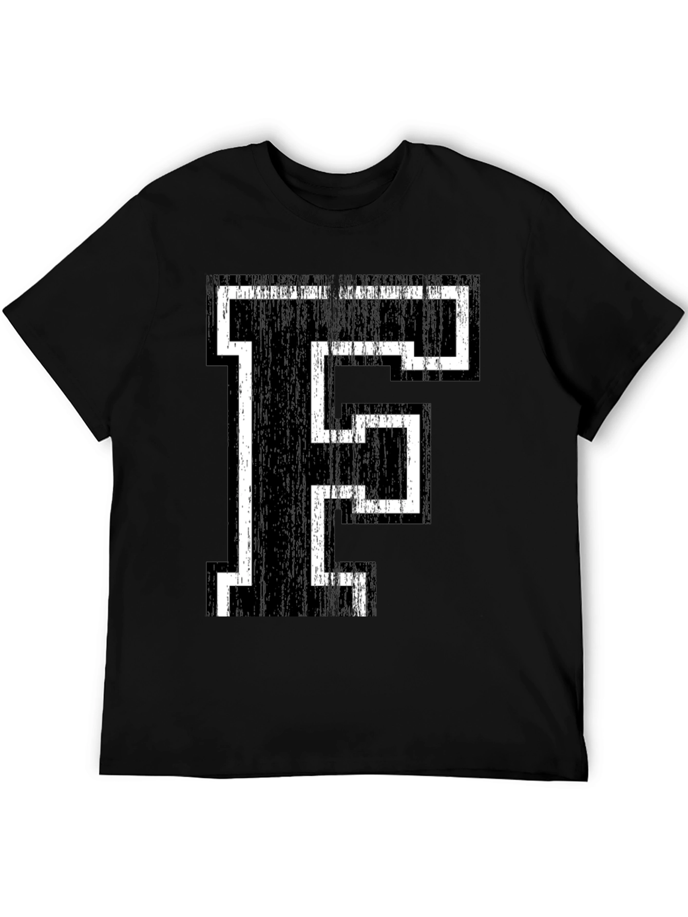 Letter F Graphic T-Shirt - Black Cotton Tee