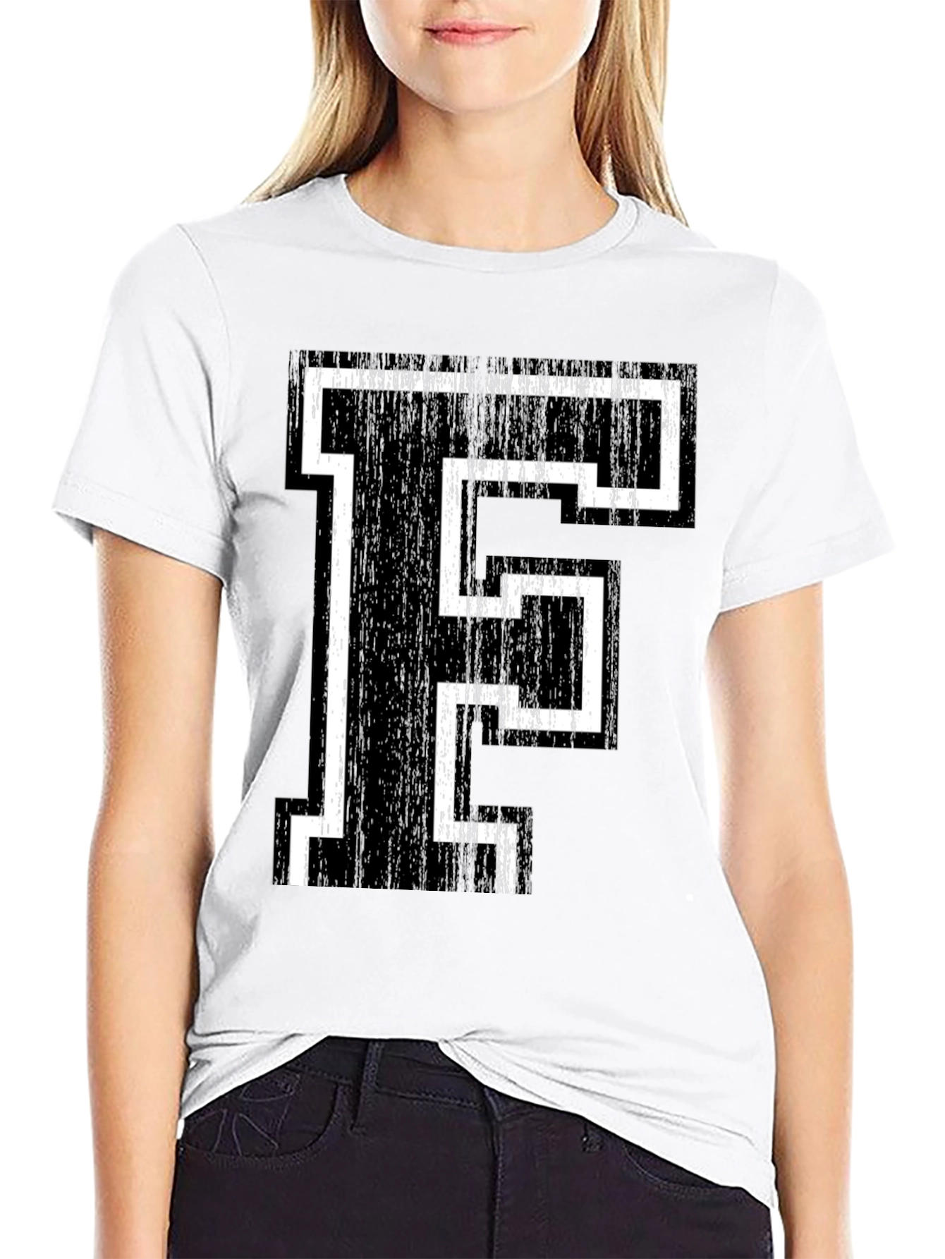 Letter F Graphic T-Shirt - Black Cotton Tee