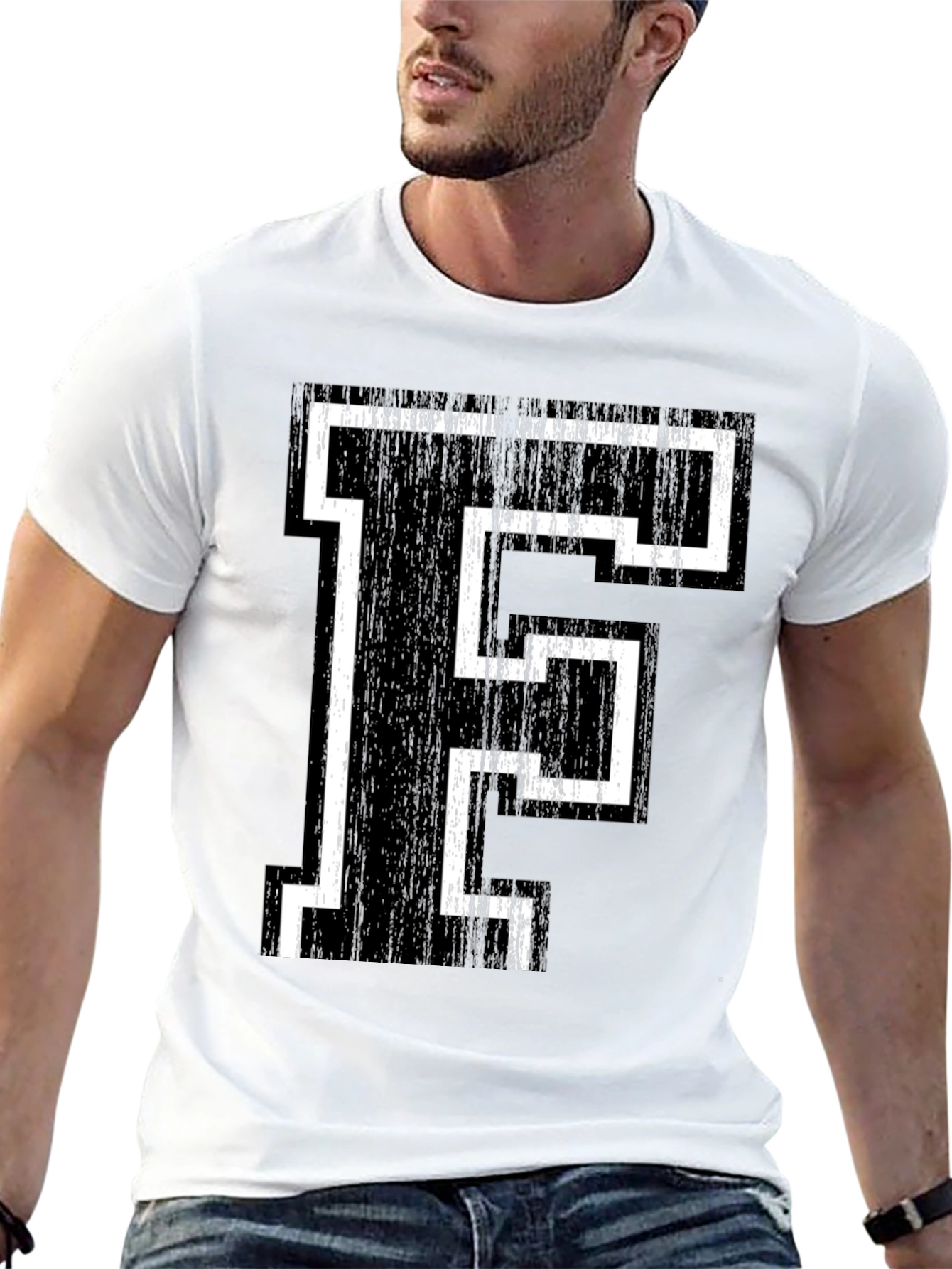 Letter F Graphic T-Shirt - Black Cotton Tee