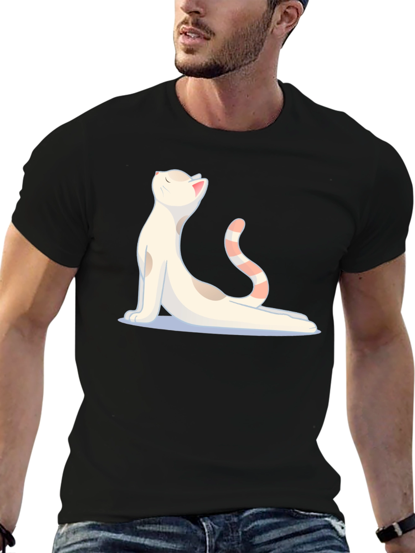 Yoga Cat Graphic Black T-Shirt