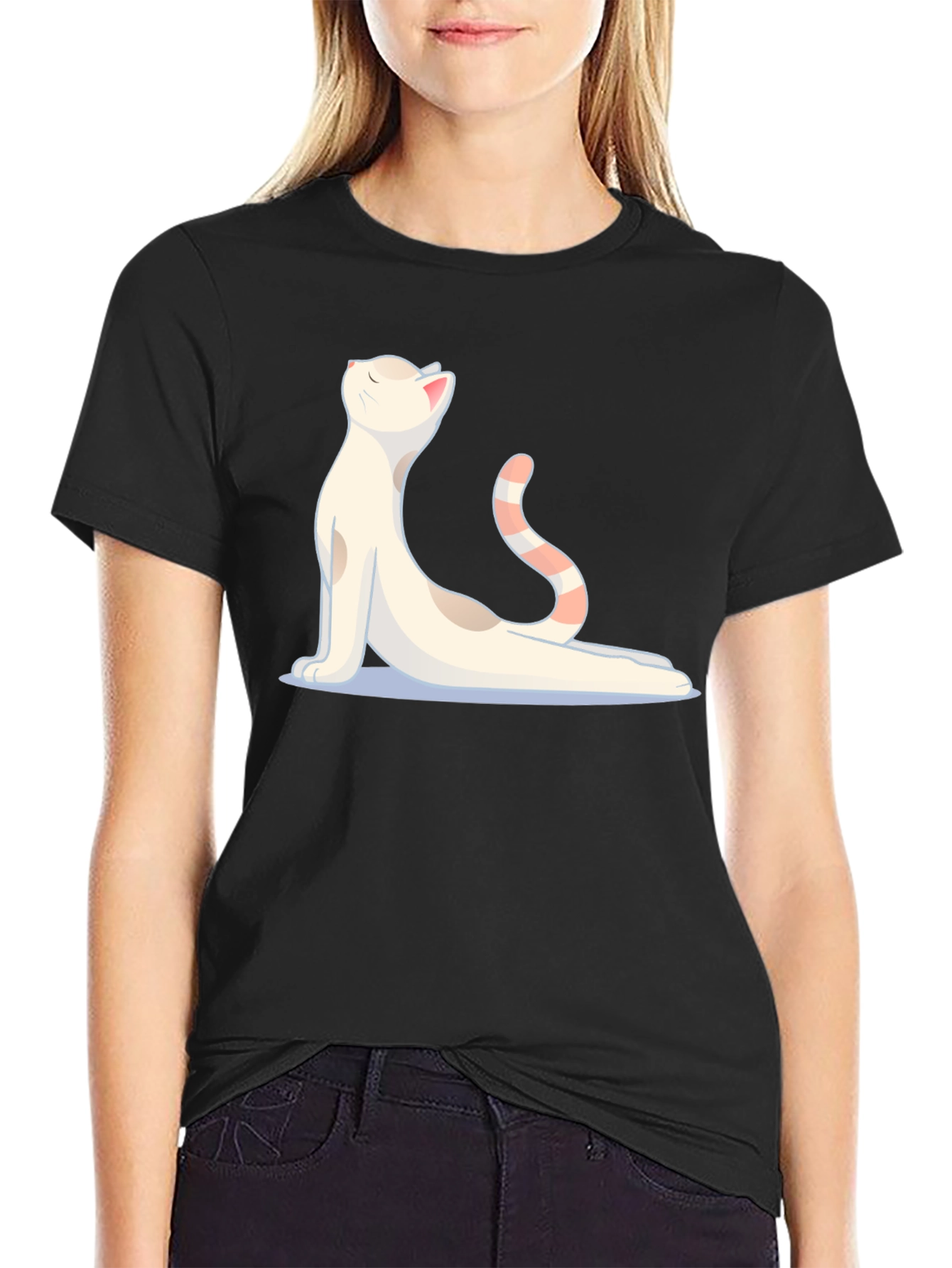 Yoga Cat Graphic Black T-Shirt