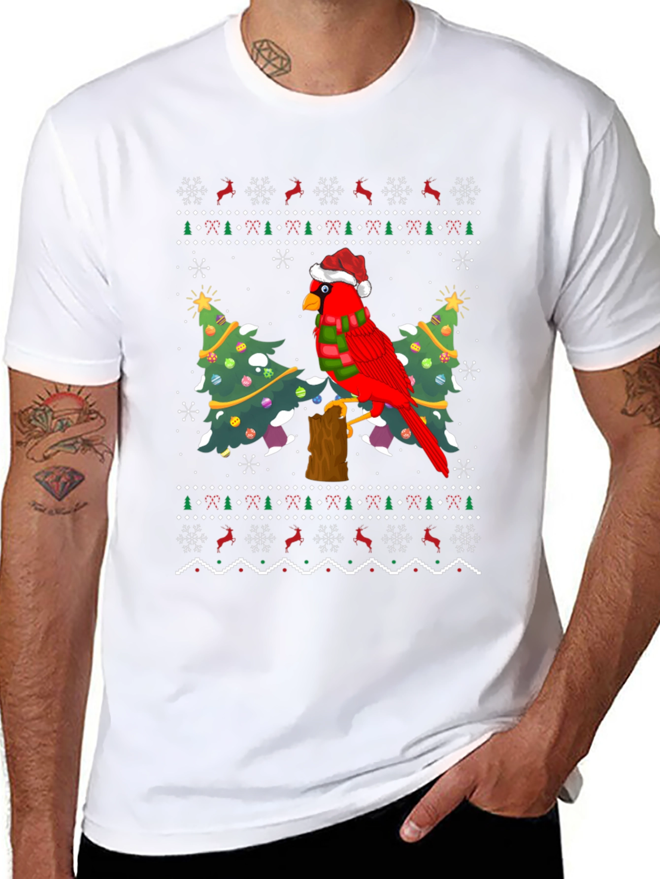 Christmas Cardinal Bird Ugly Sweater T-Shirt