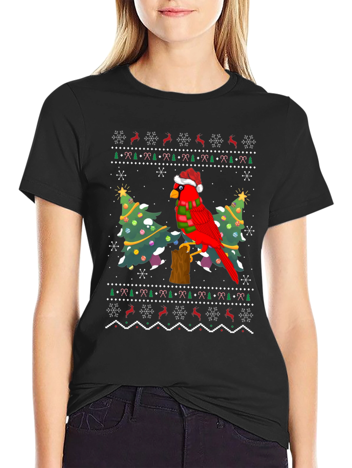 Christmas Cardinal Bird Ugly Sweater T-Shirt