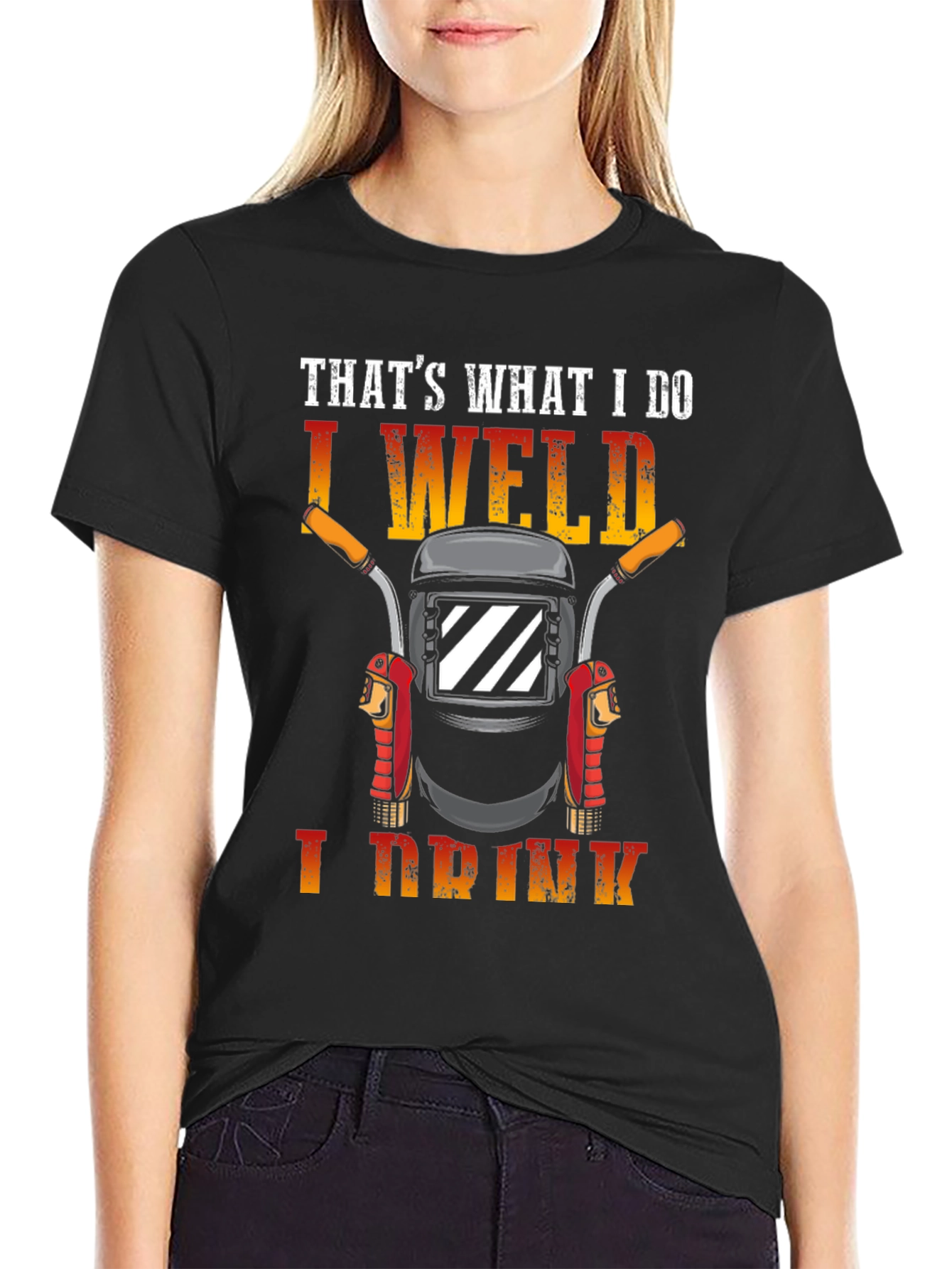 I Weld I Drink Black T-Shirt Funny Welder Tee