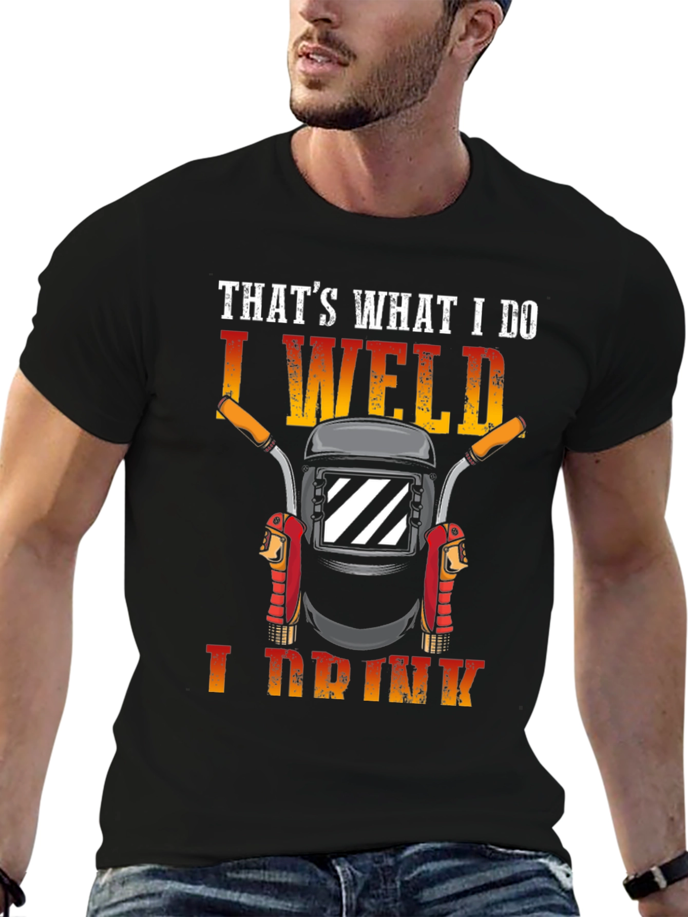 I Weld I Drink Black T-Shirt Funny Welder Tee