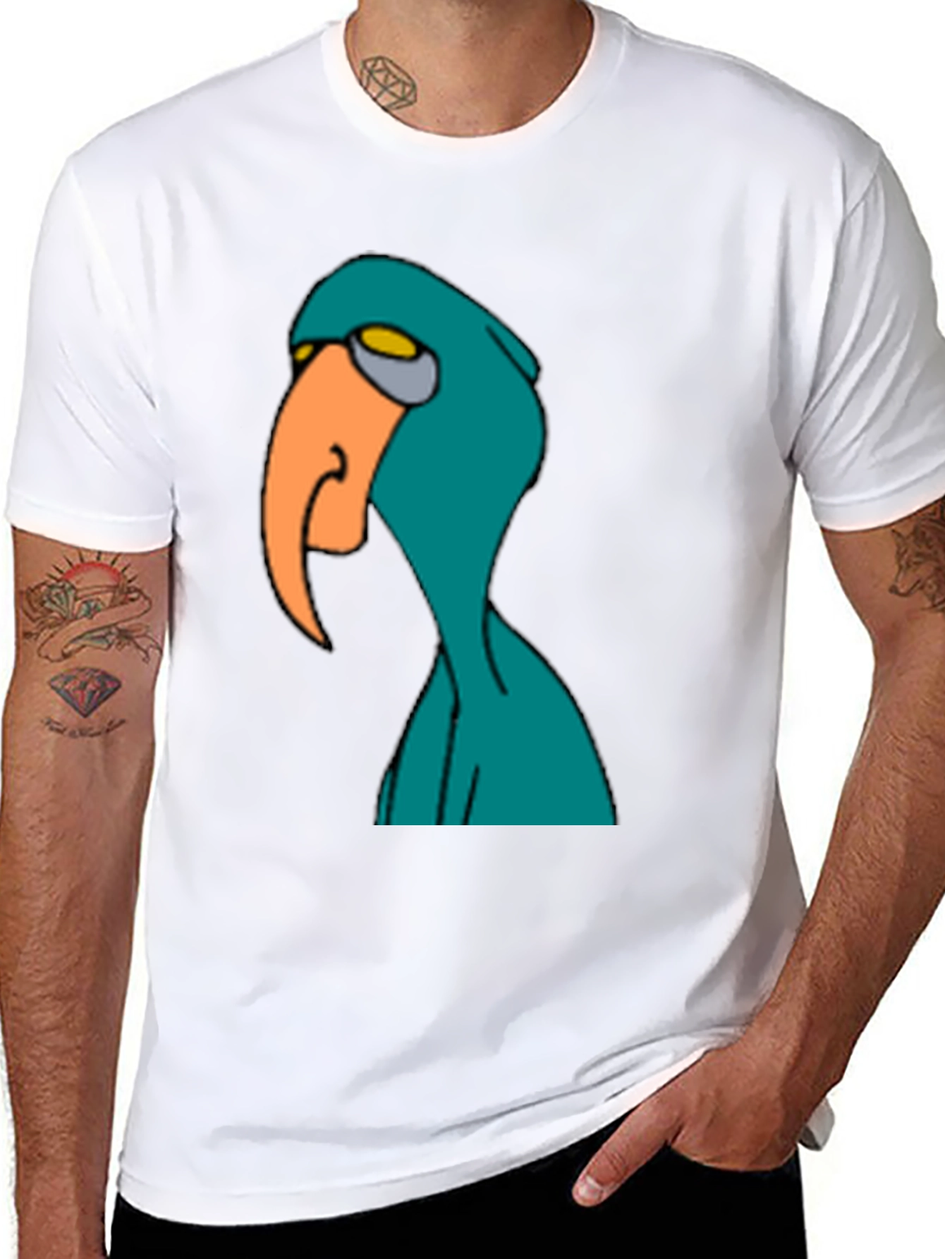 Cartoon Bird Graphic Tee - Mens Black T-Shirt