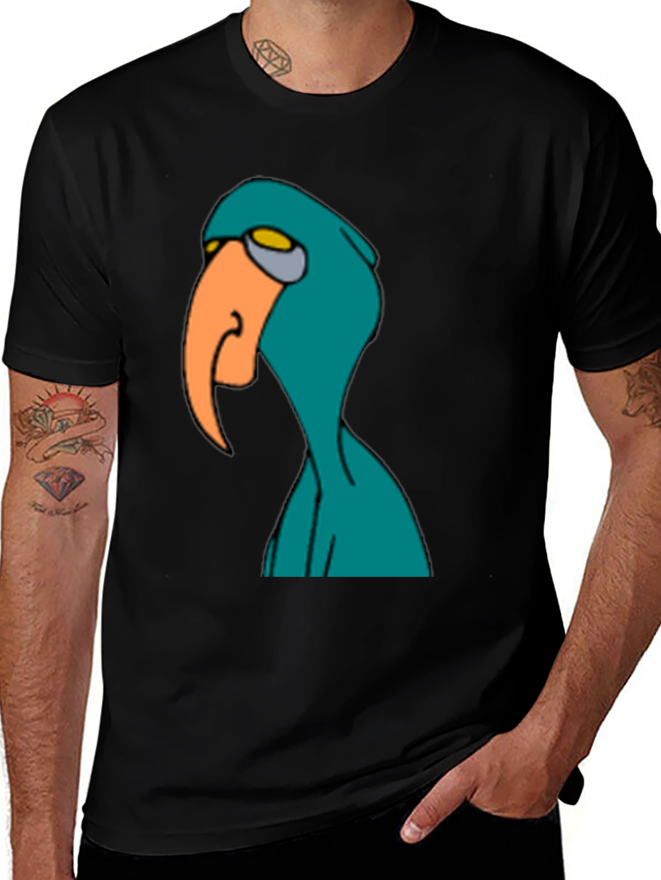 Cartoon Bird Graphic Tee - Mens Black T-Shirt