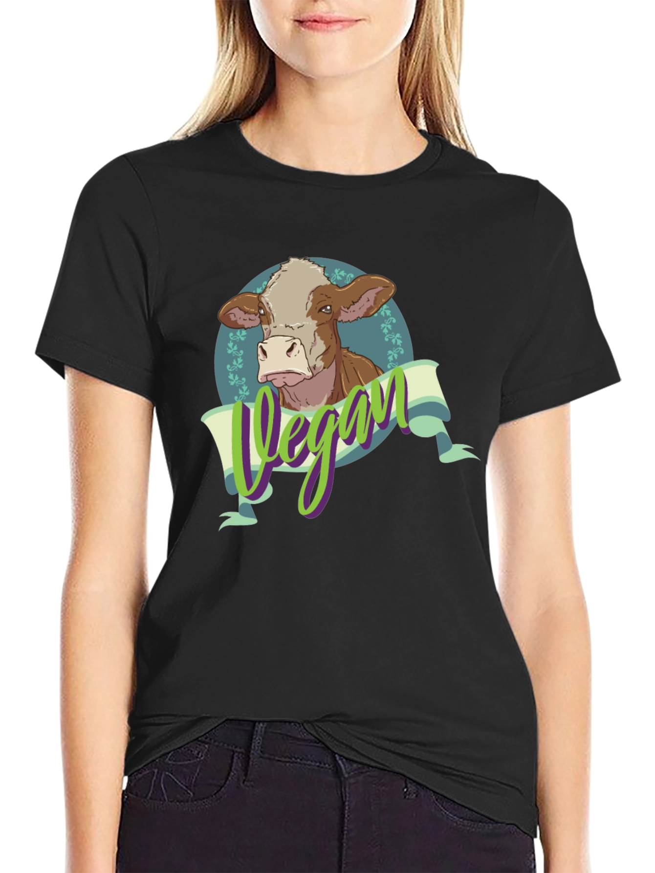 Vegan Cow Graphic Tee - Black