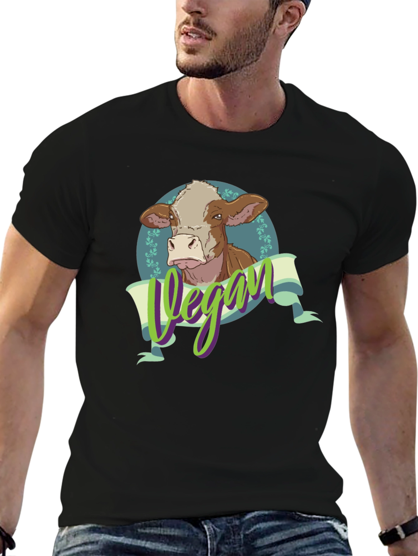 Vegan Cow Graphic Tee - Black